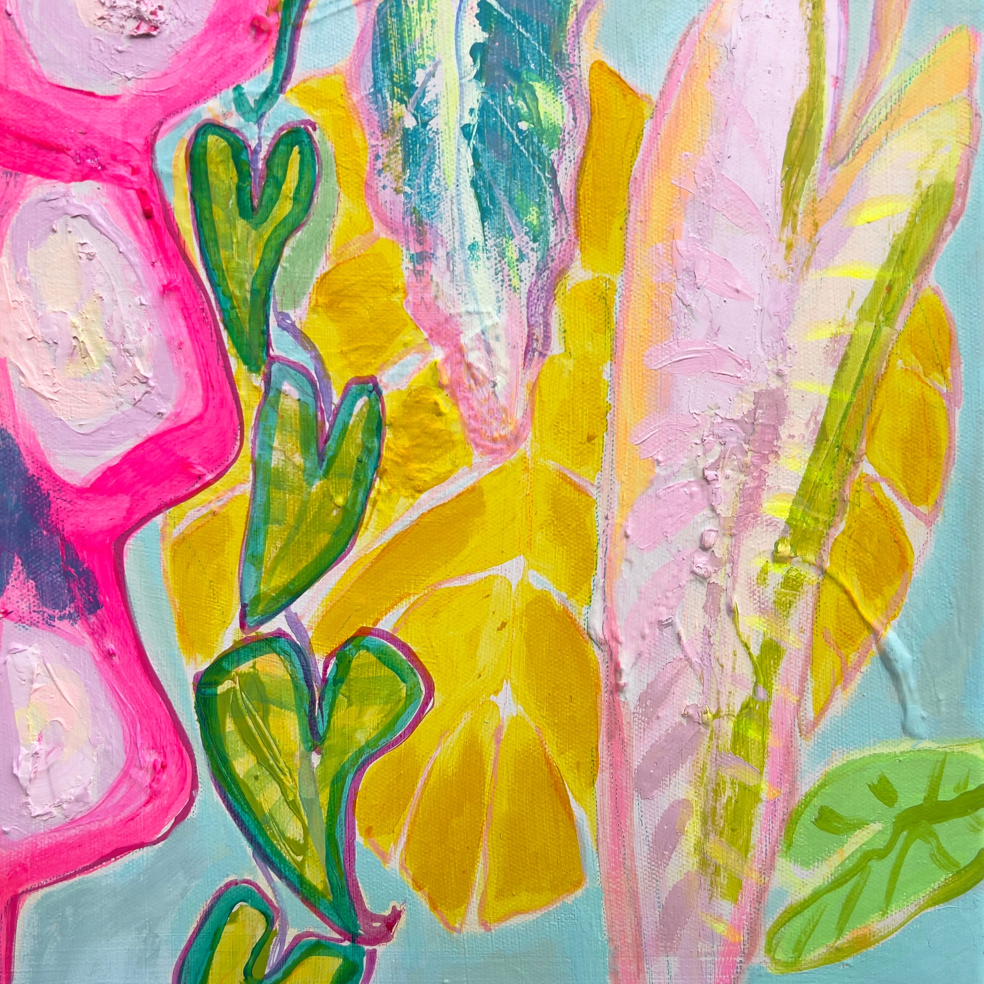 'Rainbow Alocasia Leaves II'  45cm x 45cm - Kathryn Sillince Artist