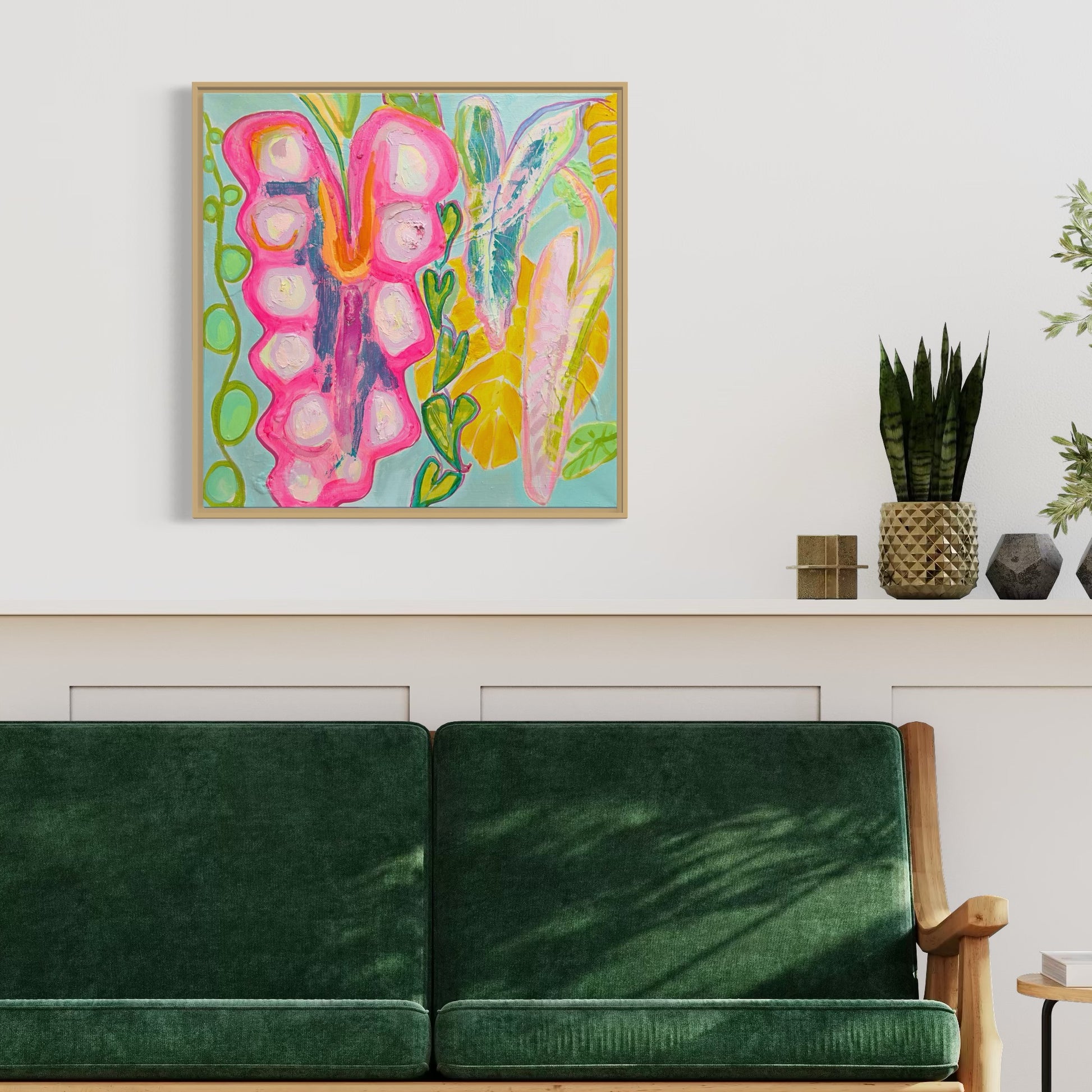 'Rainbow Alocasia Leaves II'  45cm x 45cm - Kathryn Sillince Artist