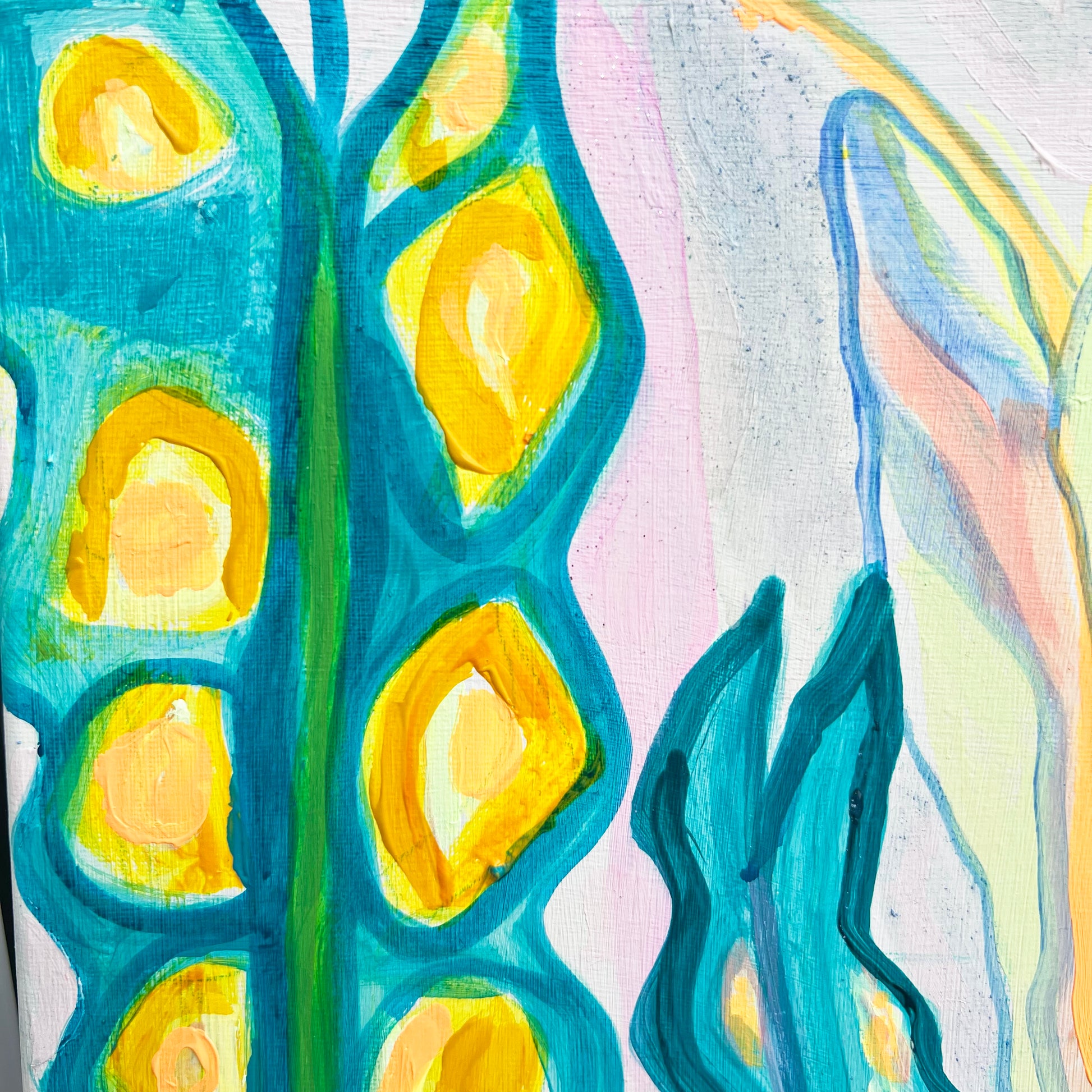 'Rainbow Alocasia Leaves III'  41cm x 41cm - Kathryn Sillince Artist