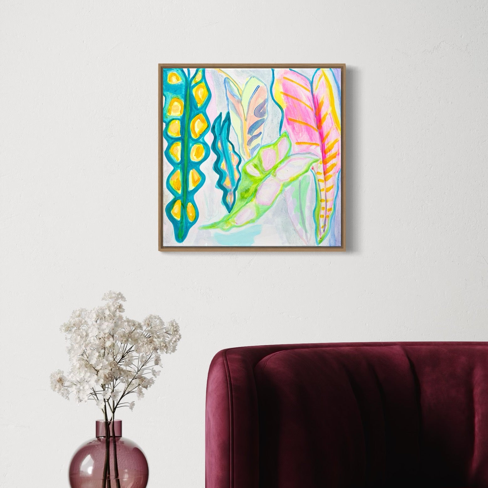 'Rainbow Alocasia Leaves III'  41cm x 41cm - Kathryn Sillince Artist