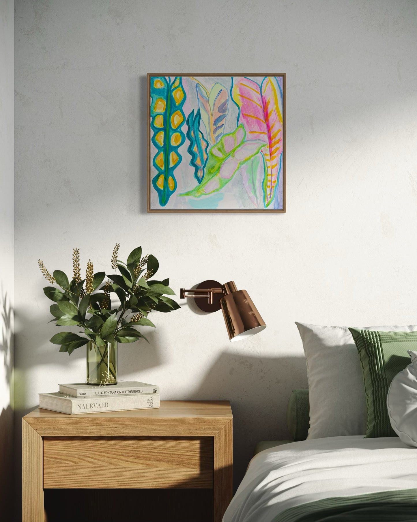 'Rainbow Alocasia Leaves III'  41cm x 41cm - Kathryn Sillince Artist