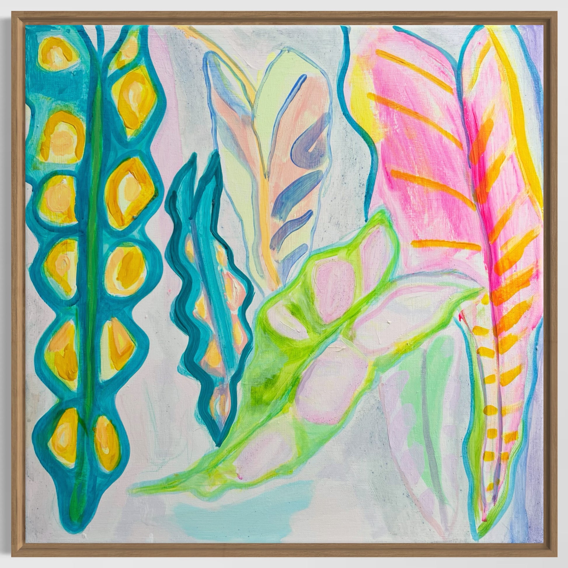 'Rainbow Alocasia Leaves III'  41cm x 41cm - Kathryn Sillince Artist