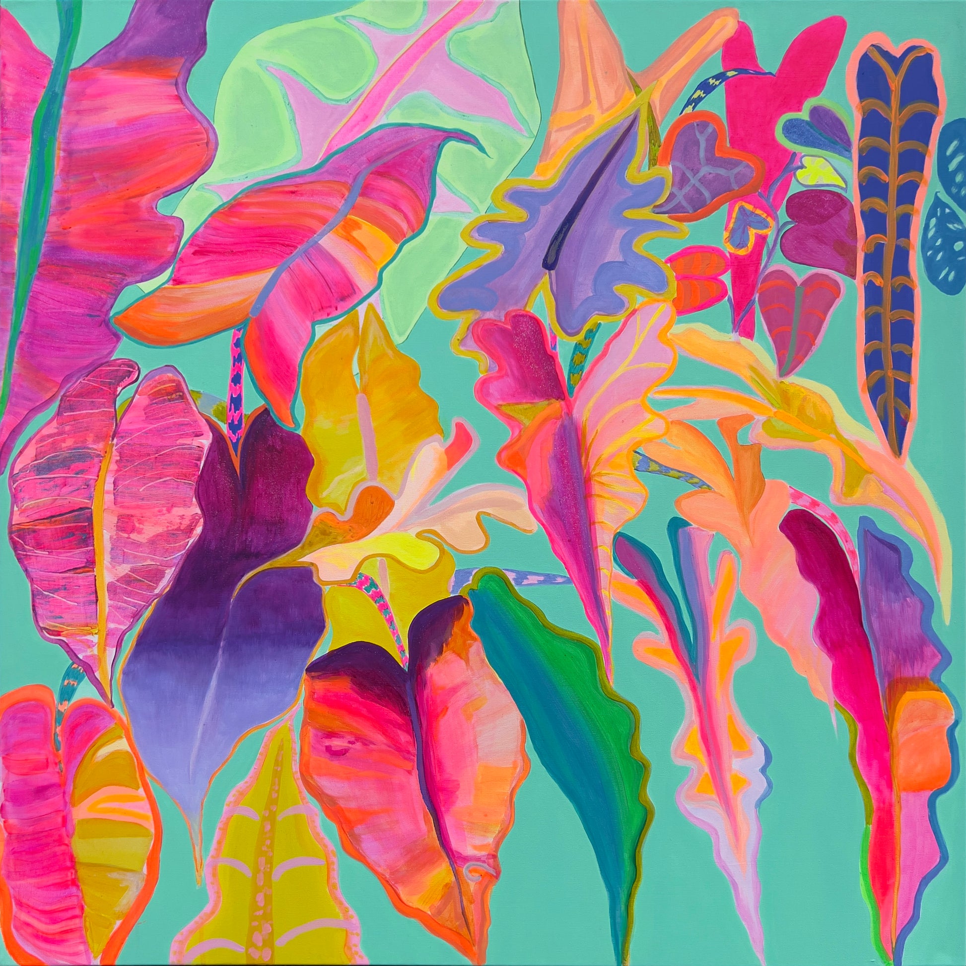 'Rainbow Alocasias' 102cm x 102cm - Kathryn Sillince Artist