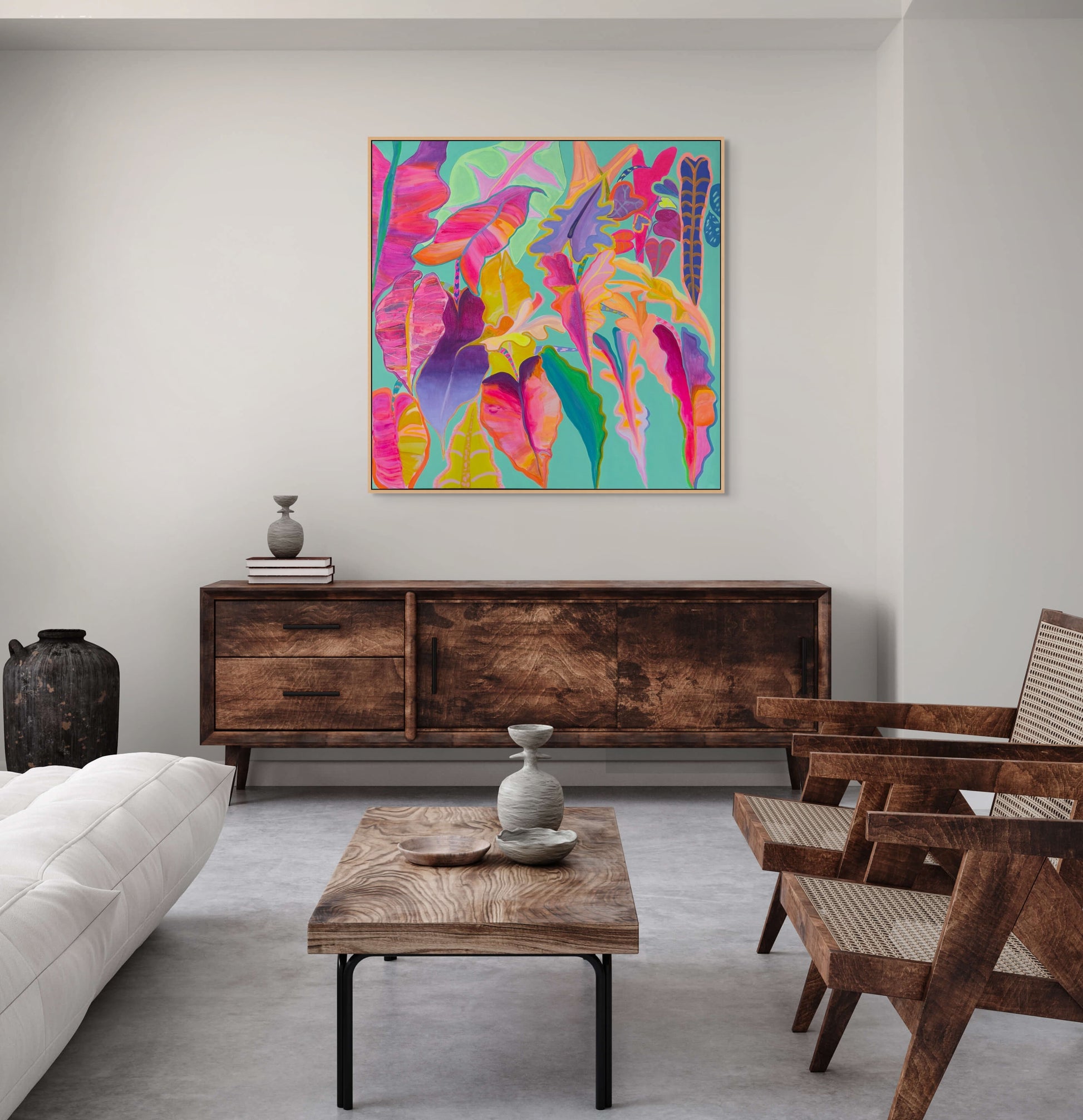 'Rainbow Alocasias' 102cm x 102cm - Kathryn Sillince Artist