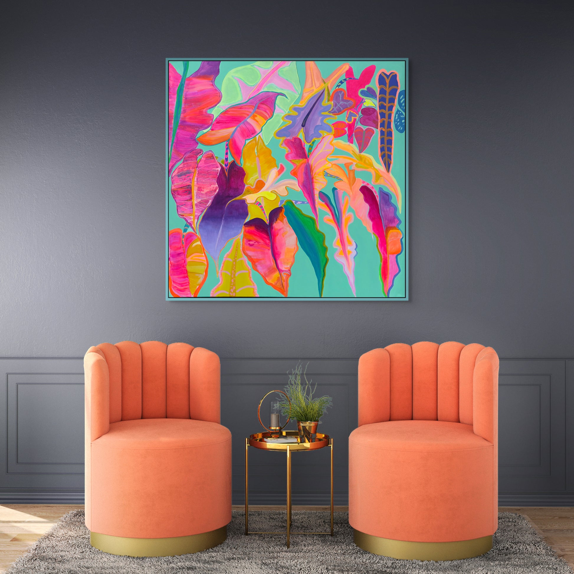 'Rainbow Alocasias' 102cm x 102cm - Kathryn Sillince Artist