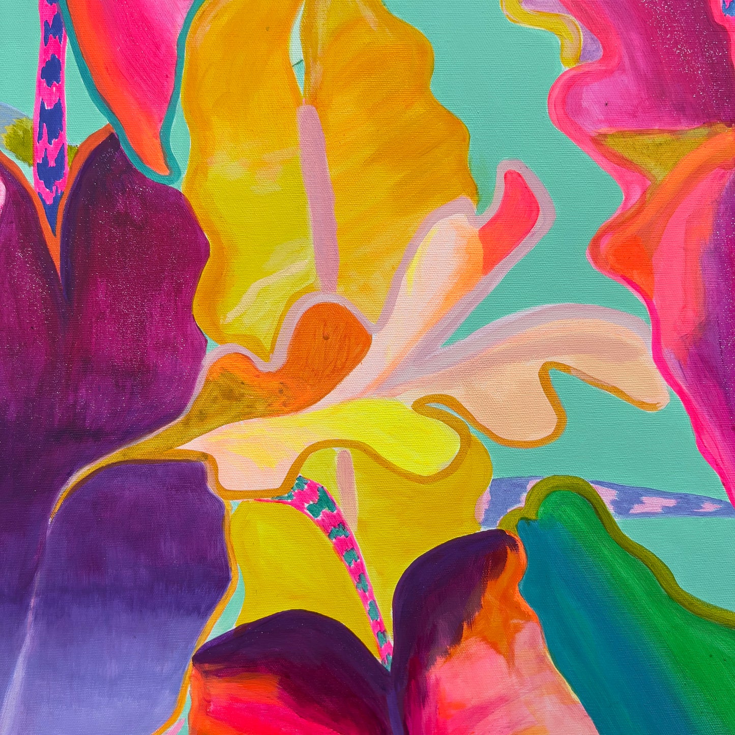 'Rainbow Alocasias' 102cm x 102cm - Kathryn Sillince Artist