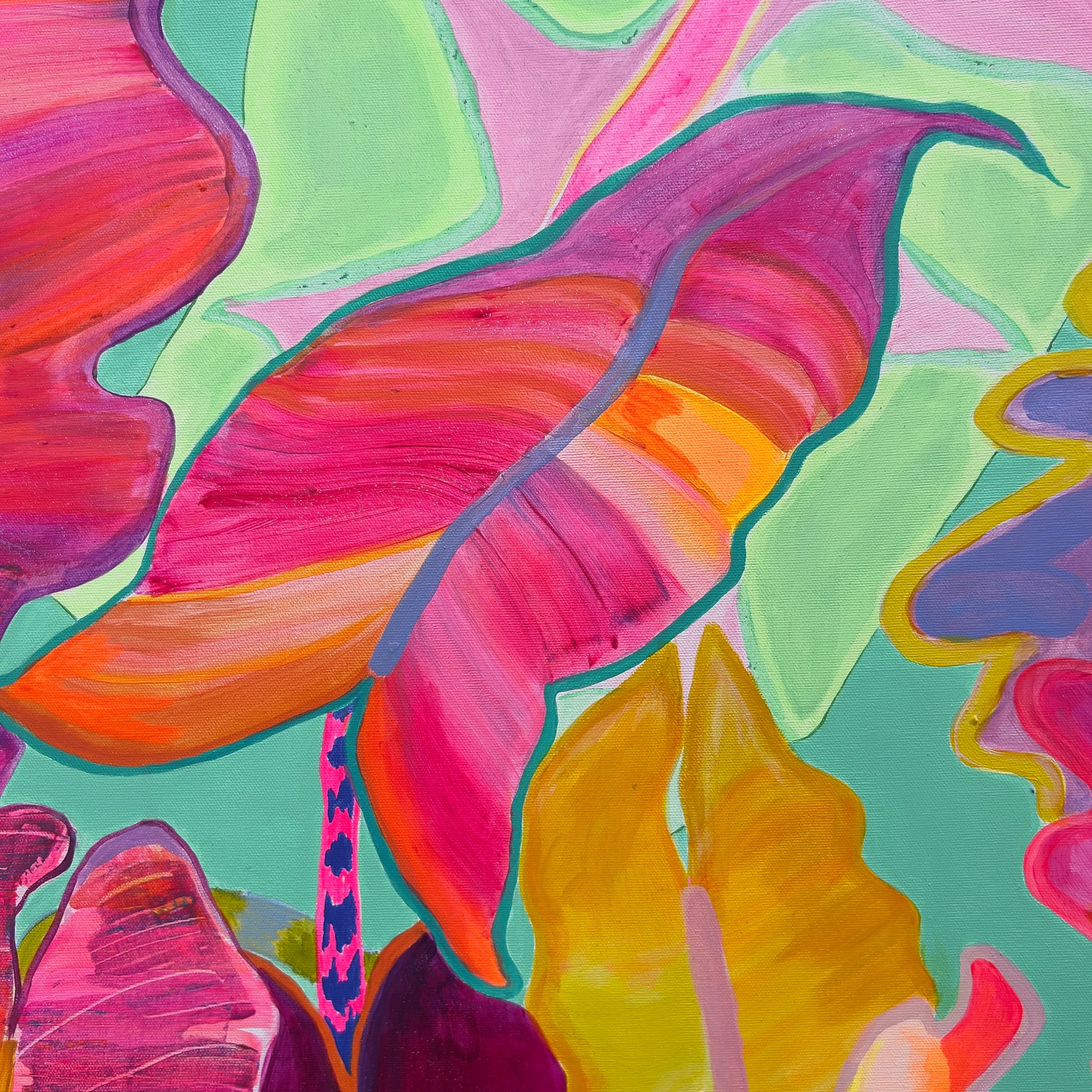 'Rainbow Alocasias' 102cm x 102cm - Kathryn Sillince Artist