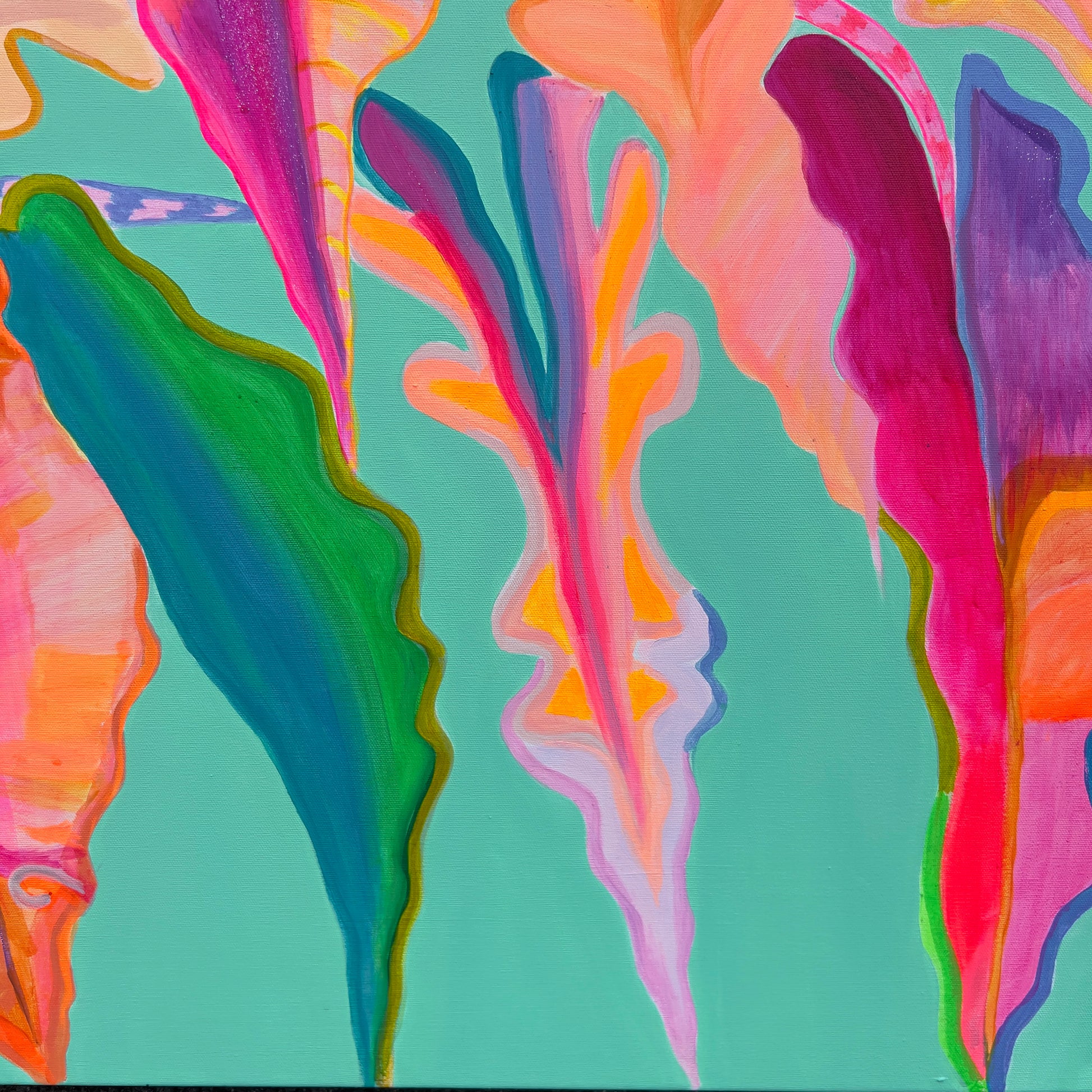 'Rainbow Alocasias' 102cm x 102cm - Kathryn Sillince Artist
