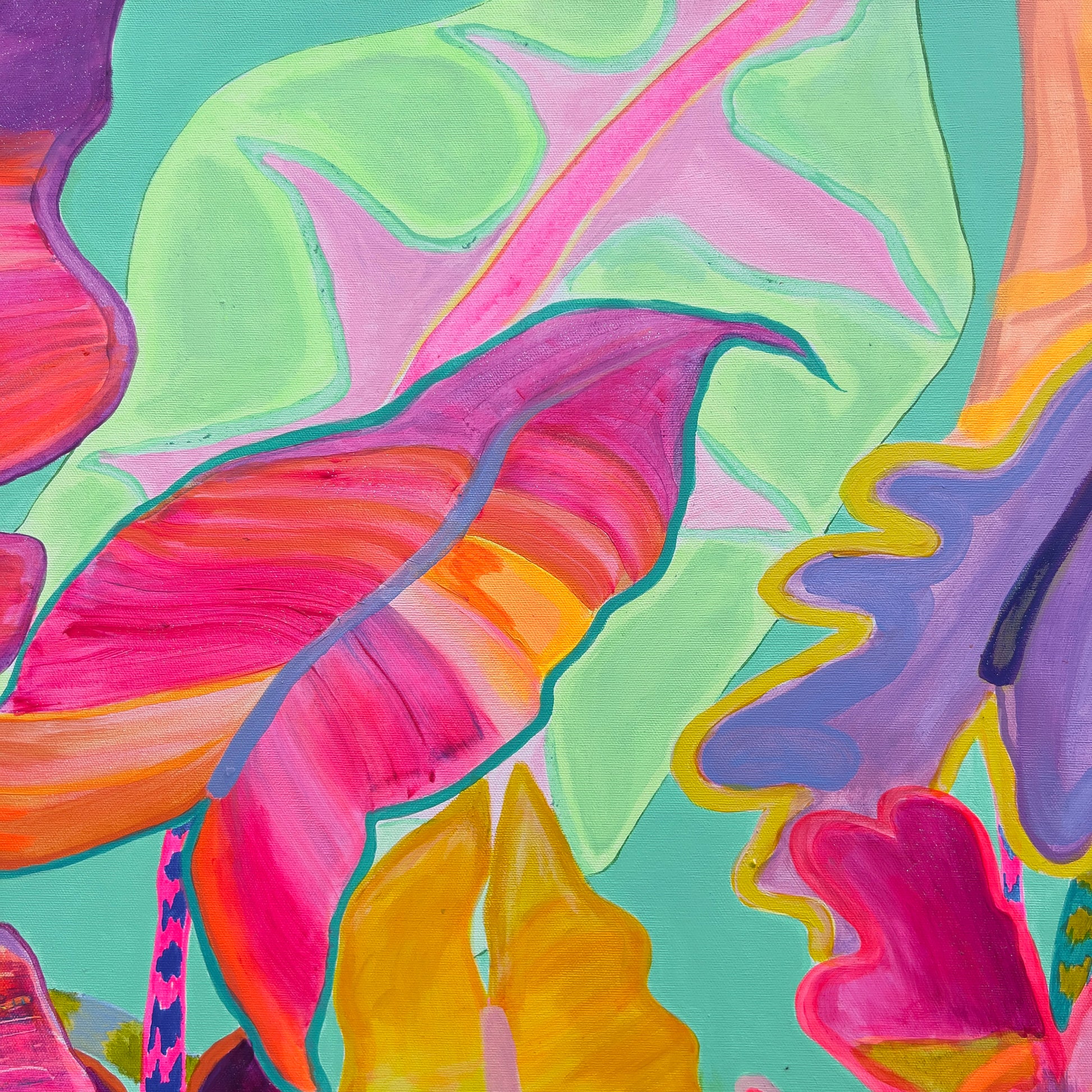 'Rainbow Alocasias' 102cm x 102cm - Kathryn Sillince Artist