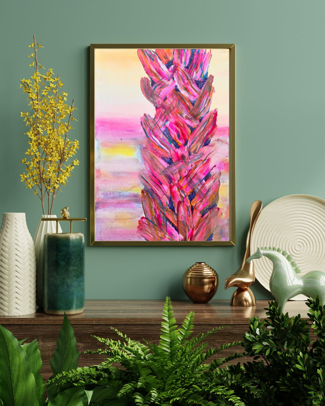 'Rainbow Pink Palms' 91cm x 61cm - Kathryn Sillince Artist