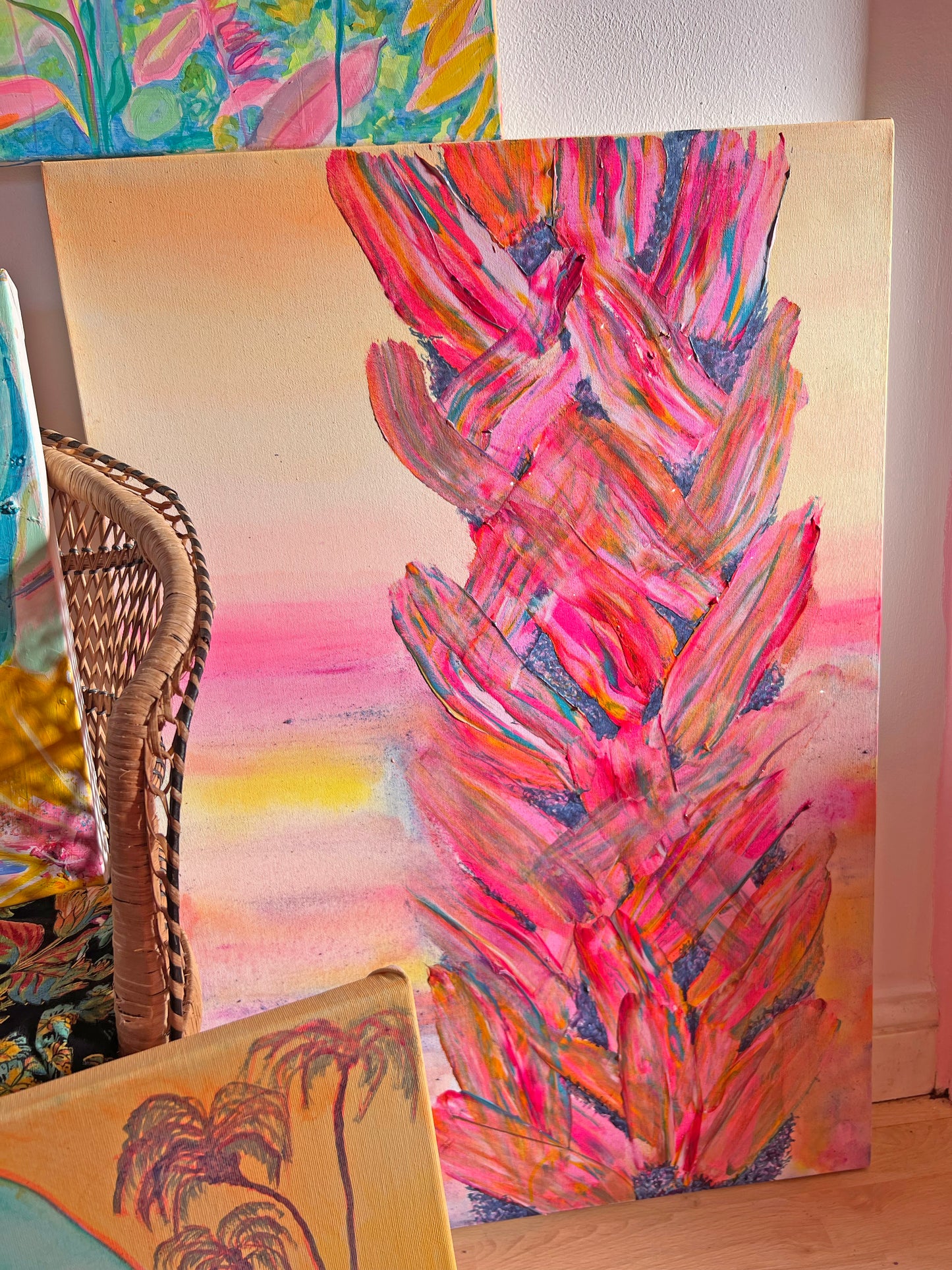 'Rainbow Pink Palms' 91cm x 61cm - Kathryn Sillince Artist