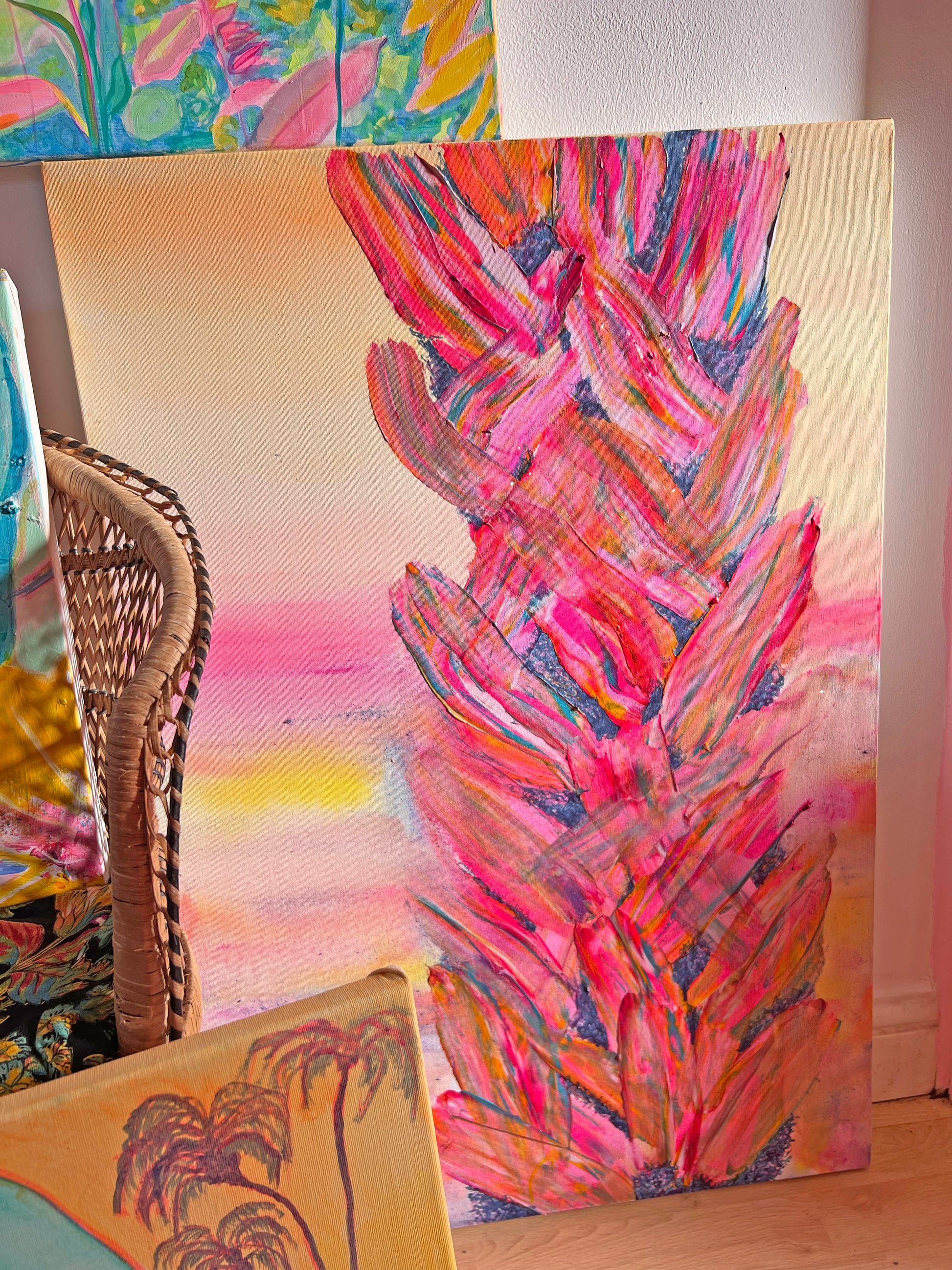 'Rainbow Pink Palms' 91cm x 61cm - Kathryn Sillince Artist