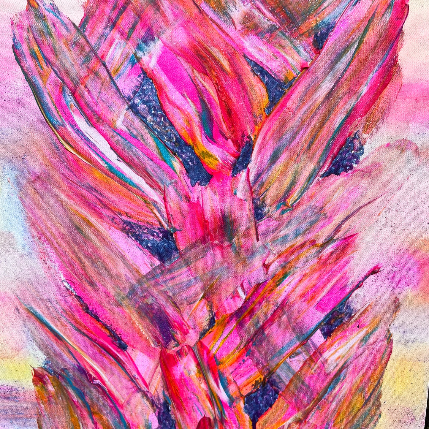'Rainbow Pink Palms' 91cm x 61cm - Kathryn Sillince Artist