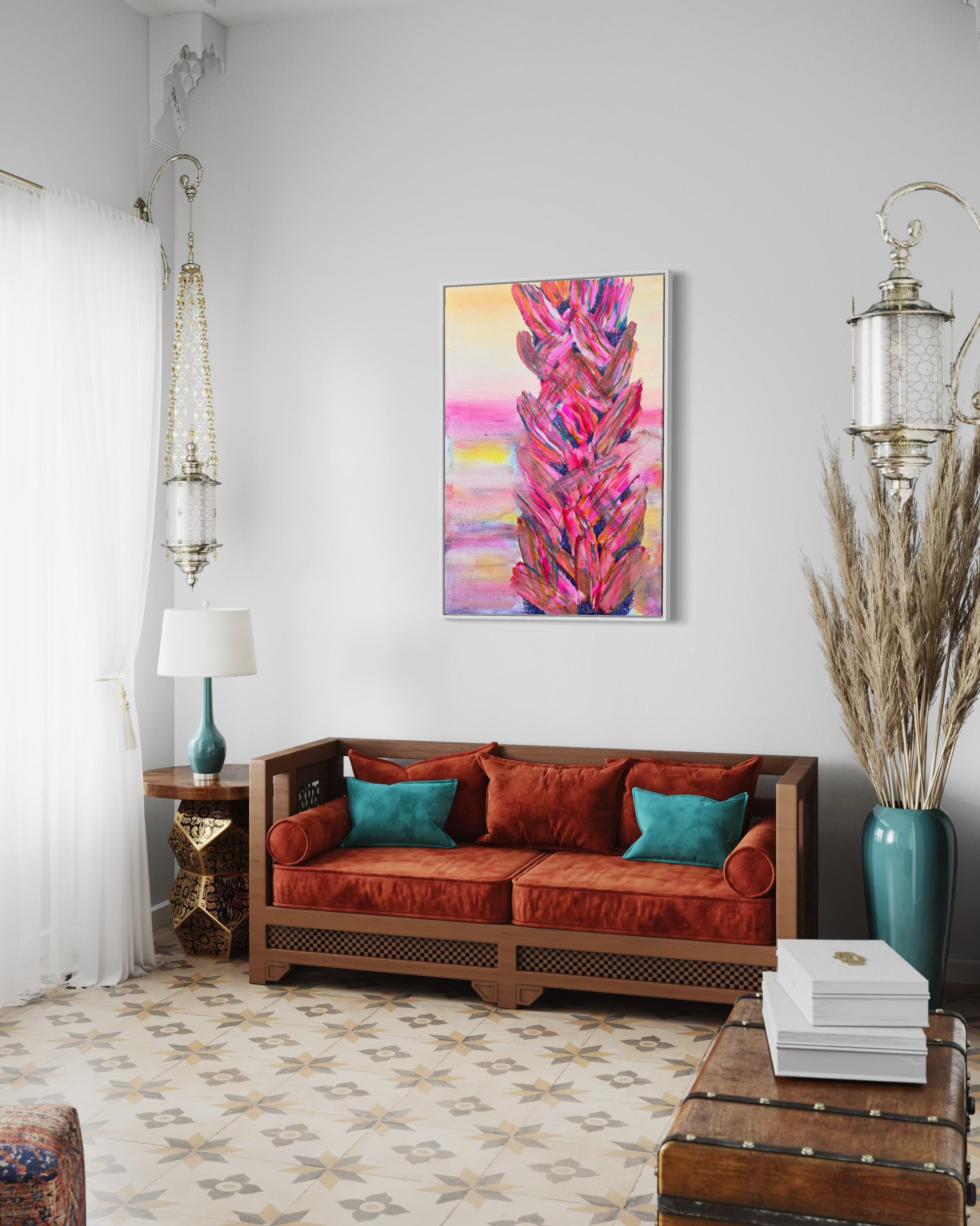 'Rainbow Pink Palms' 91cm x 61cm - Kathryn Sillince Artist