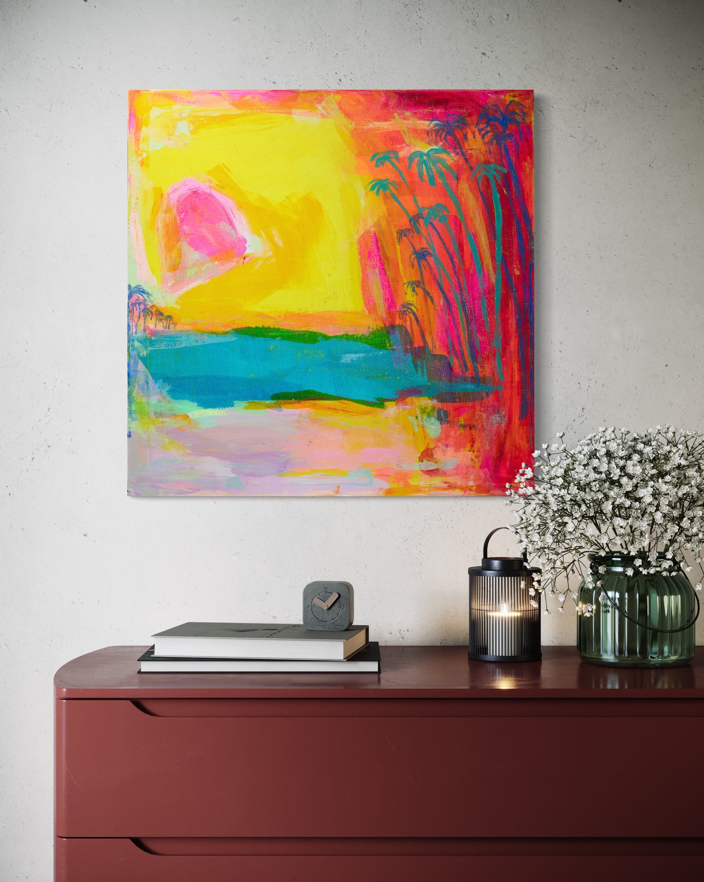 'Sunrise Over Sizzling Sand'  71.5cm x 71.5cm - Kathryn Sillince Artist