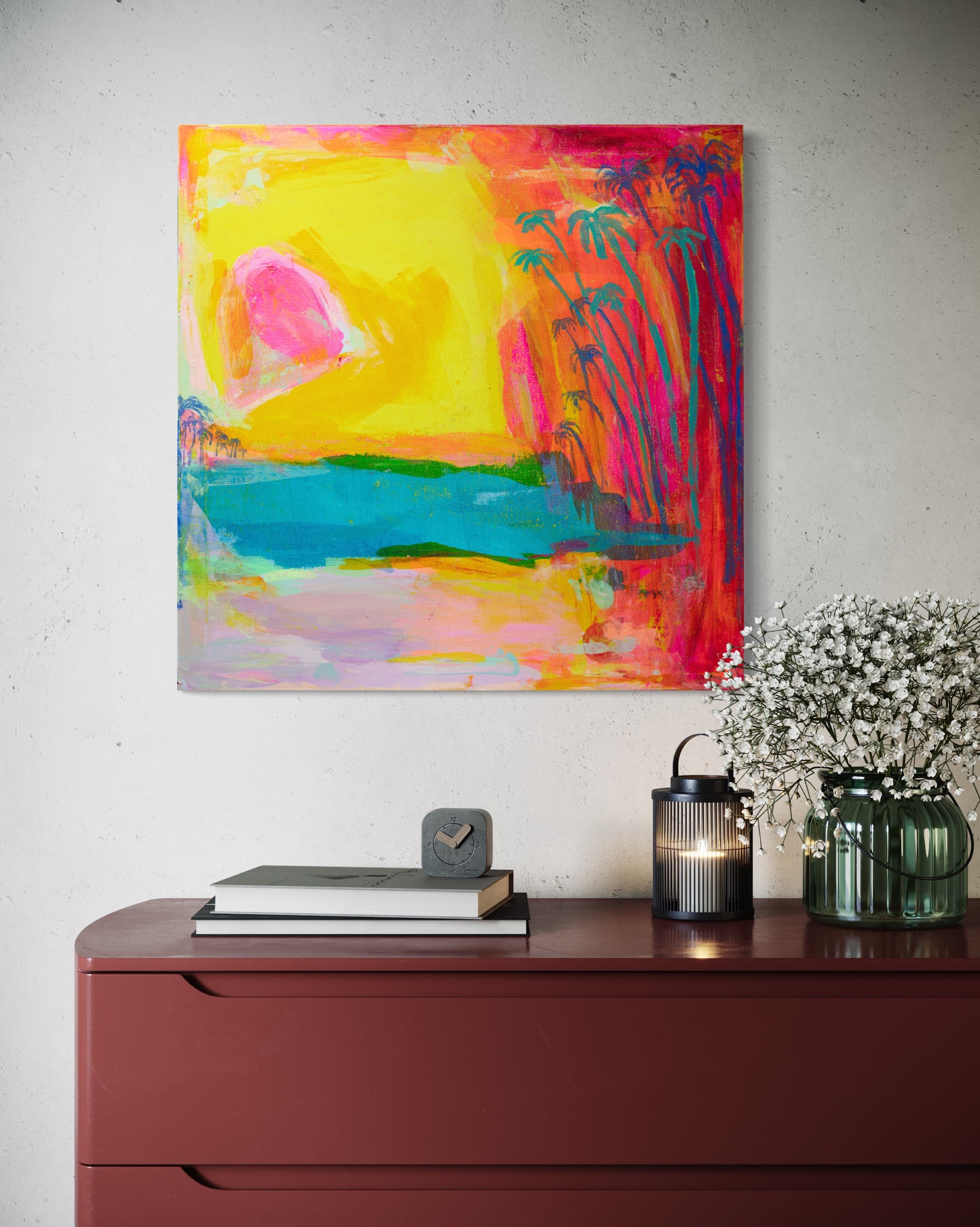 'Sunrise Over Sizzling Sand'  71.5cm x 71.5cm - Kathryn Sillince Artist