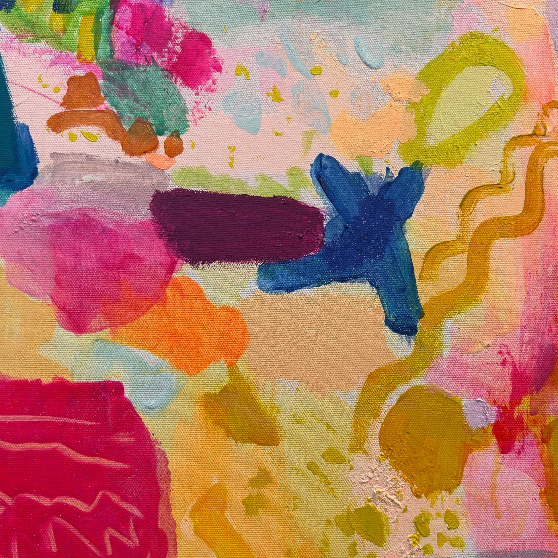 Abstract painting with colorful brush strokes on a textured surface