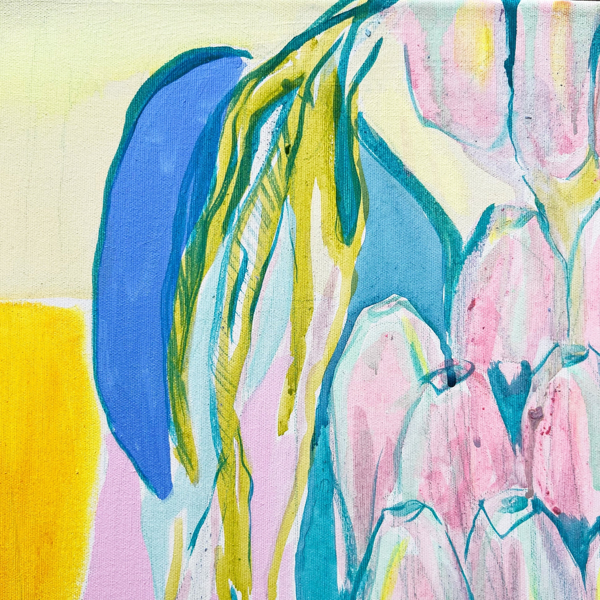 'Teal and Yellow Banana Study'  51cm x 51cm - Kathryn Sillince Artist