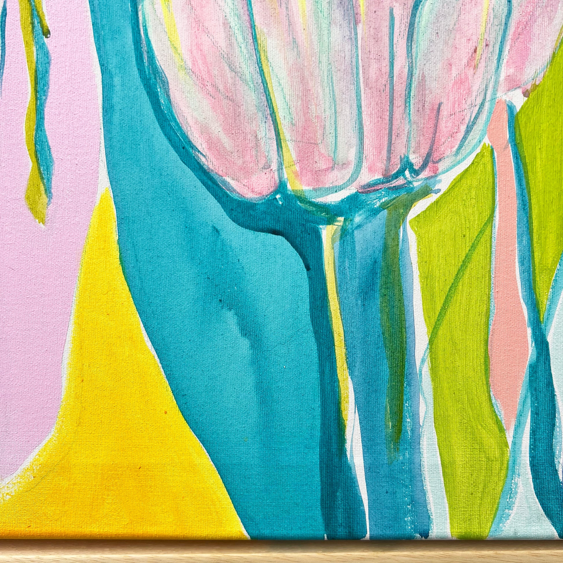 'Teal and Yellow Banana Study'  51cm x 51cm - Kathryn Sillince Artist