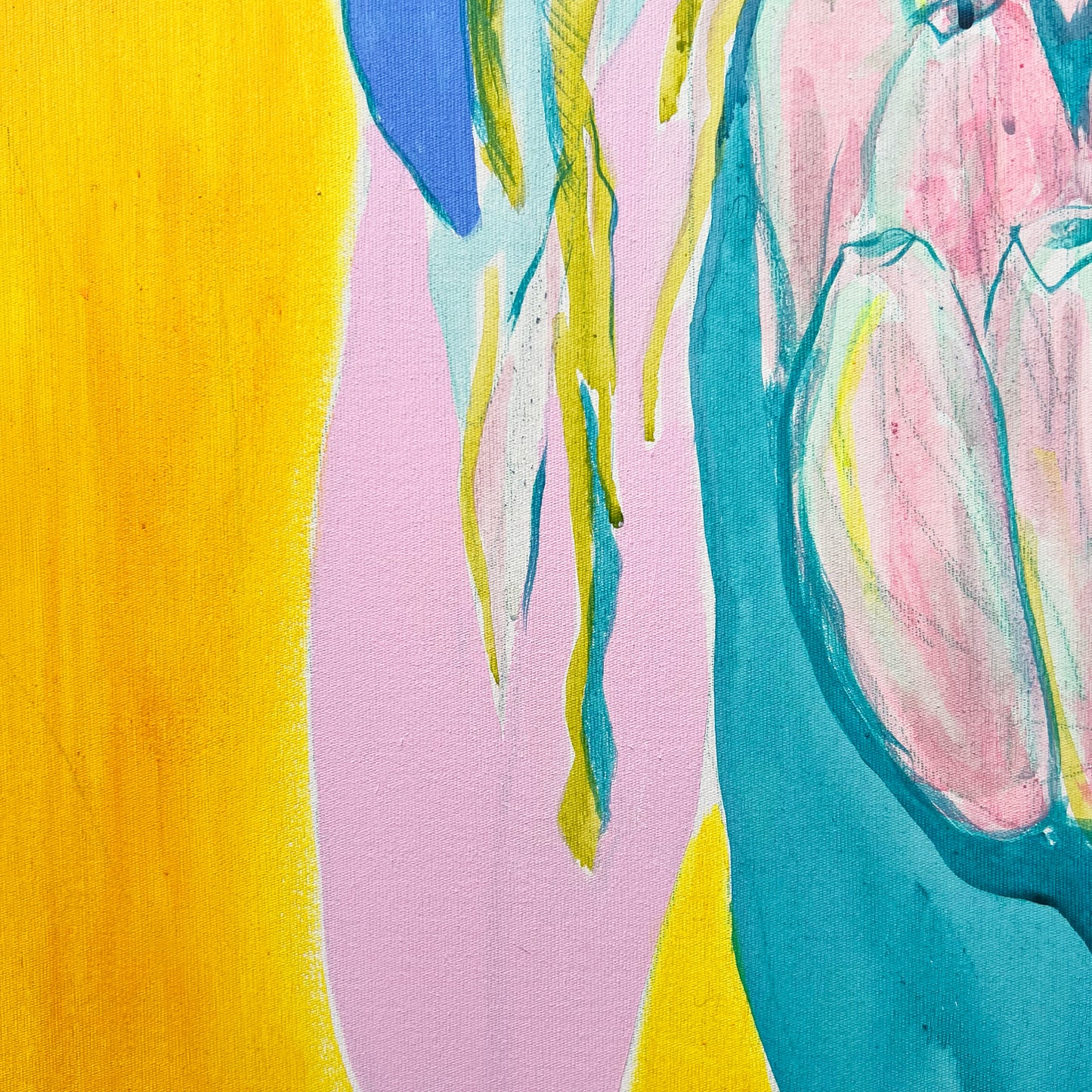 'Teal and Yellow Banana Study'  51cm x 51cm - Kathryn Sillince Artist