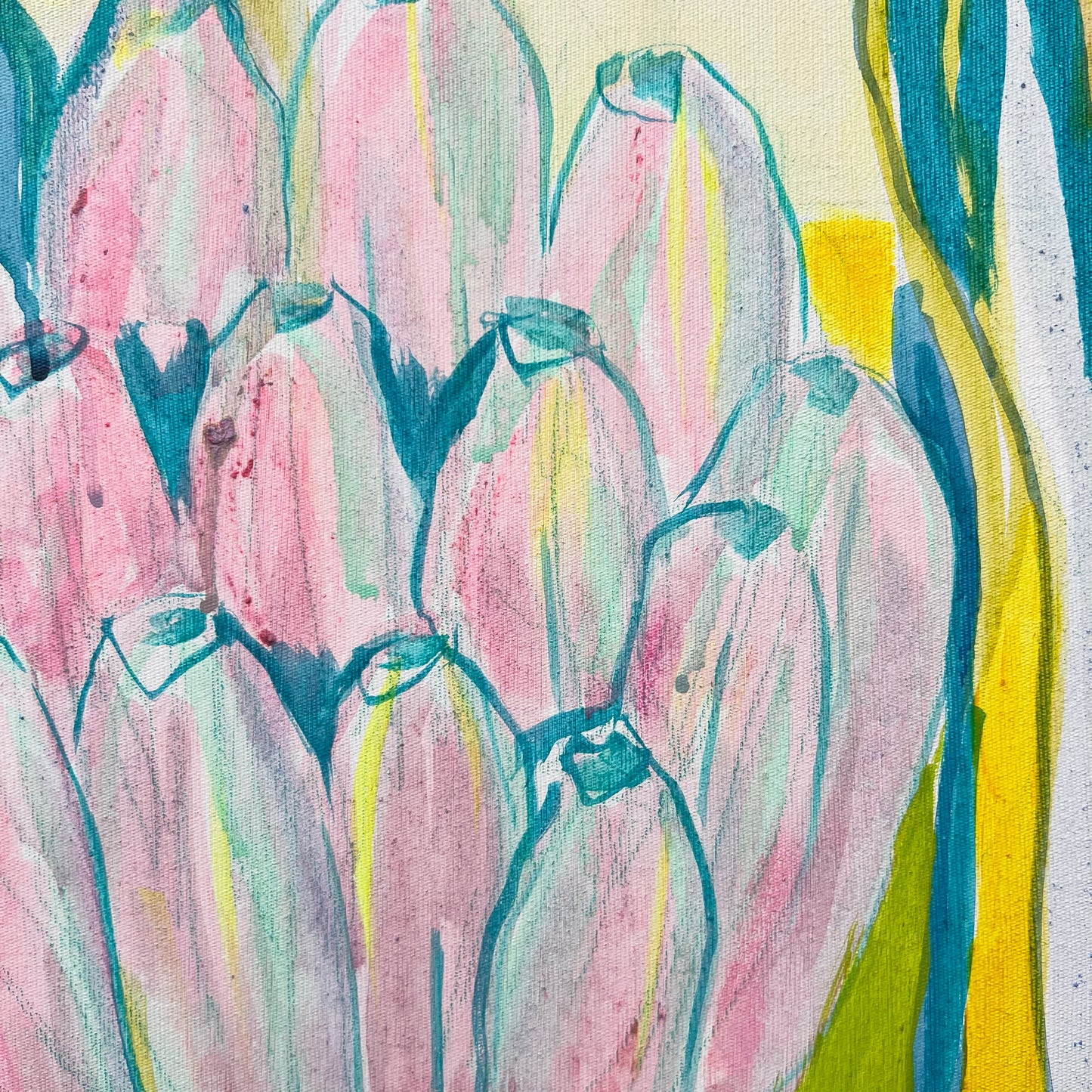'Teal and Yellow Banana Study'  51cm x 51cm - Kathryn Sillince Artist