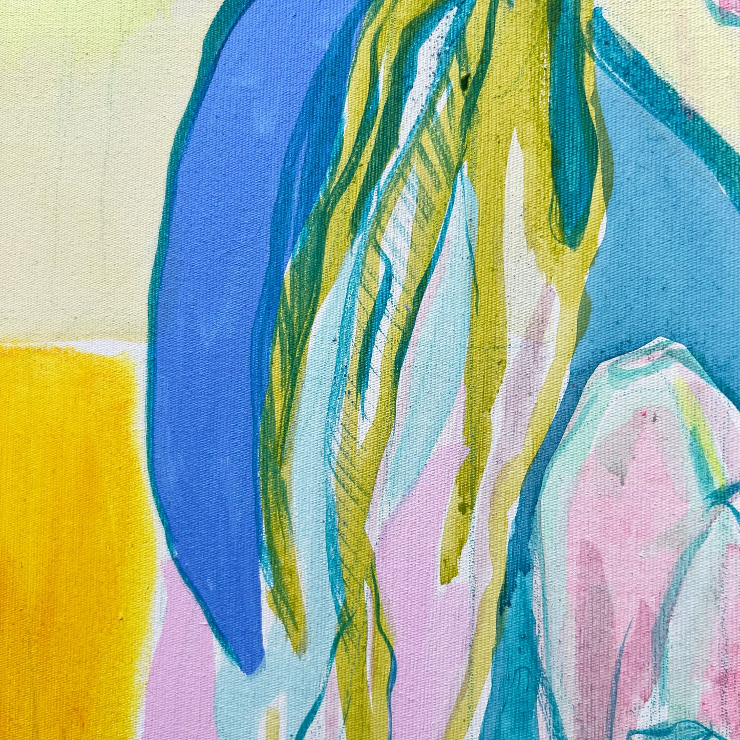 'Teal and Yellow Banana Study'  51cm x 51cm - Kathryn Sillince Artist
