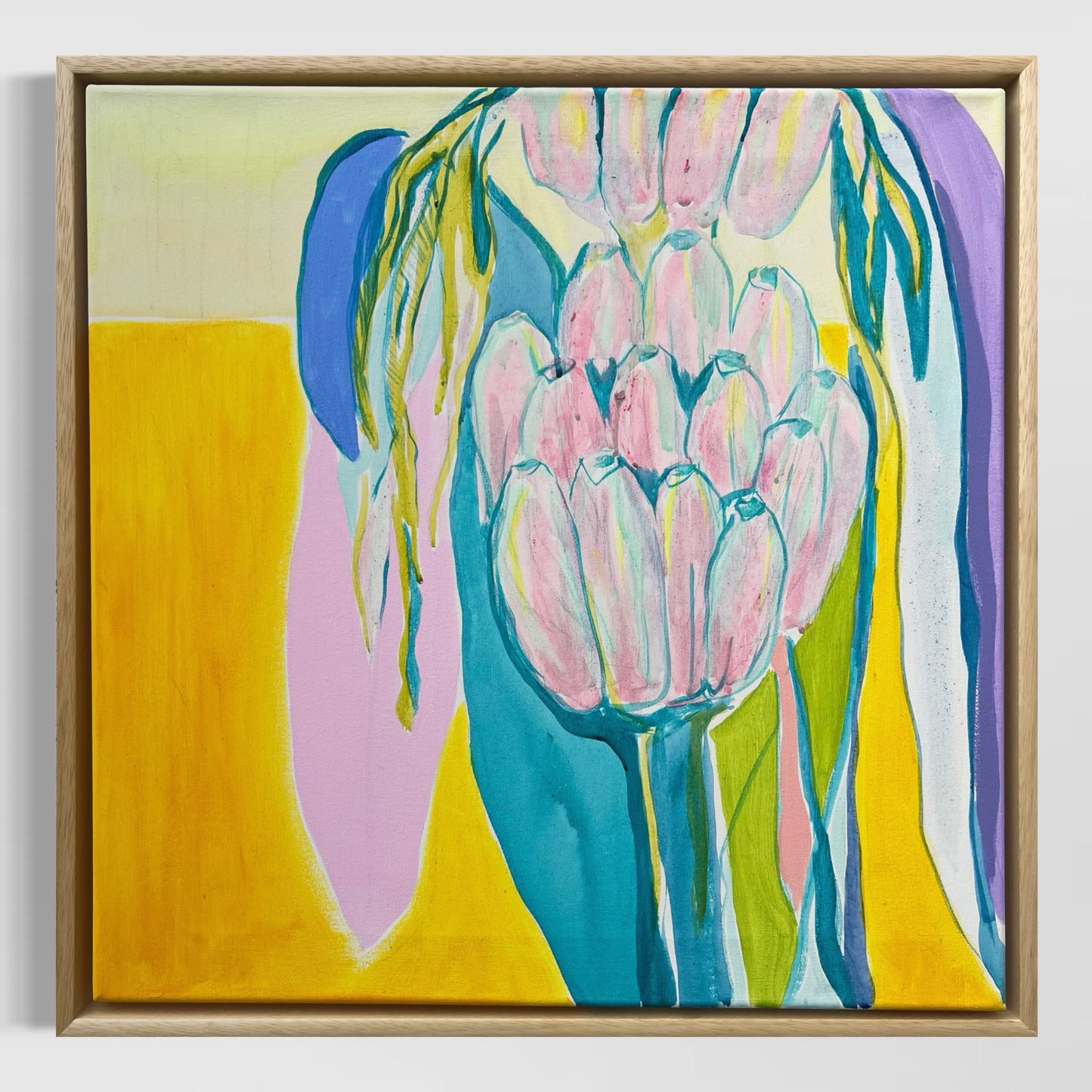 'Teal and Yellow Banana Study'  51cm x 51cm - Kathryn Sillince Artist