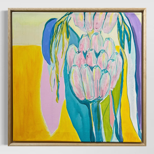 'Teal and Yellow Banana Study'  51cm x 51cm - Kathryn Sillince Artist