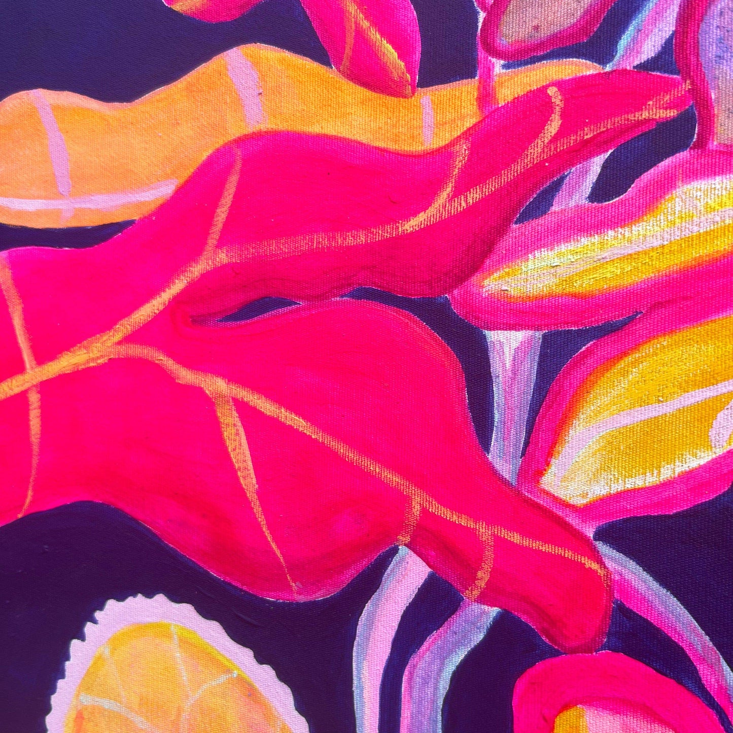 'Begonia, Alocasia Still Life' 70cm x 70cm - Kathryn Sillince Artist
