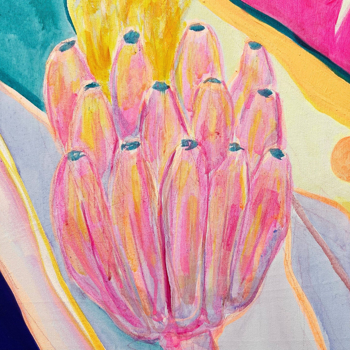 'Pink Neon Banana Study'  51cm x 51cm - Kathryn Sillince Artist