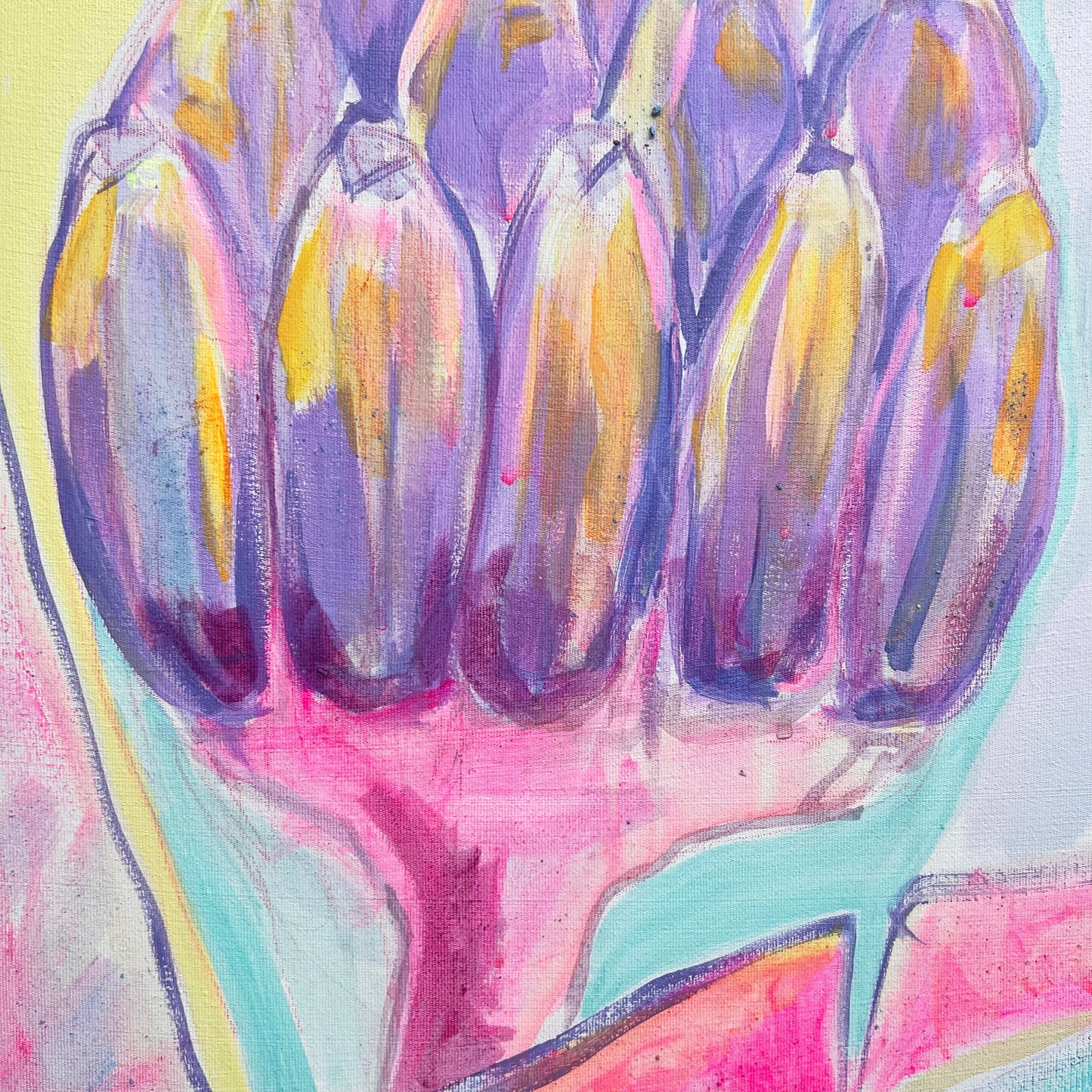 'Pink and Blue Banana Study'  51cm x 51cm - Kathryn Sillince Artist