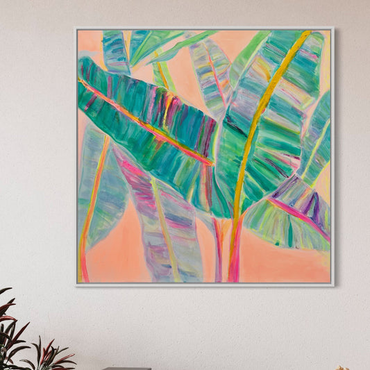 Rainbow Banana Leaves paper print by Kathryn Sillince Artist featuring vibrant, colorful banana leaf designs on high-quality paper.