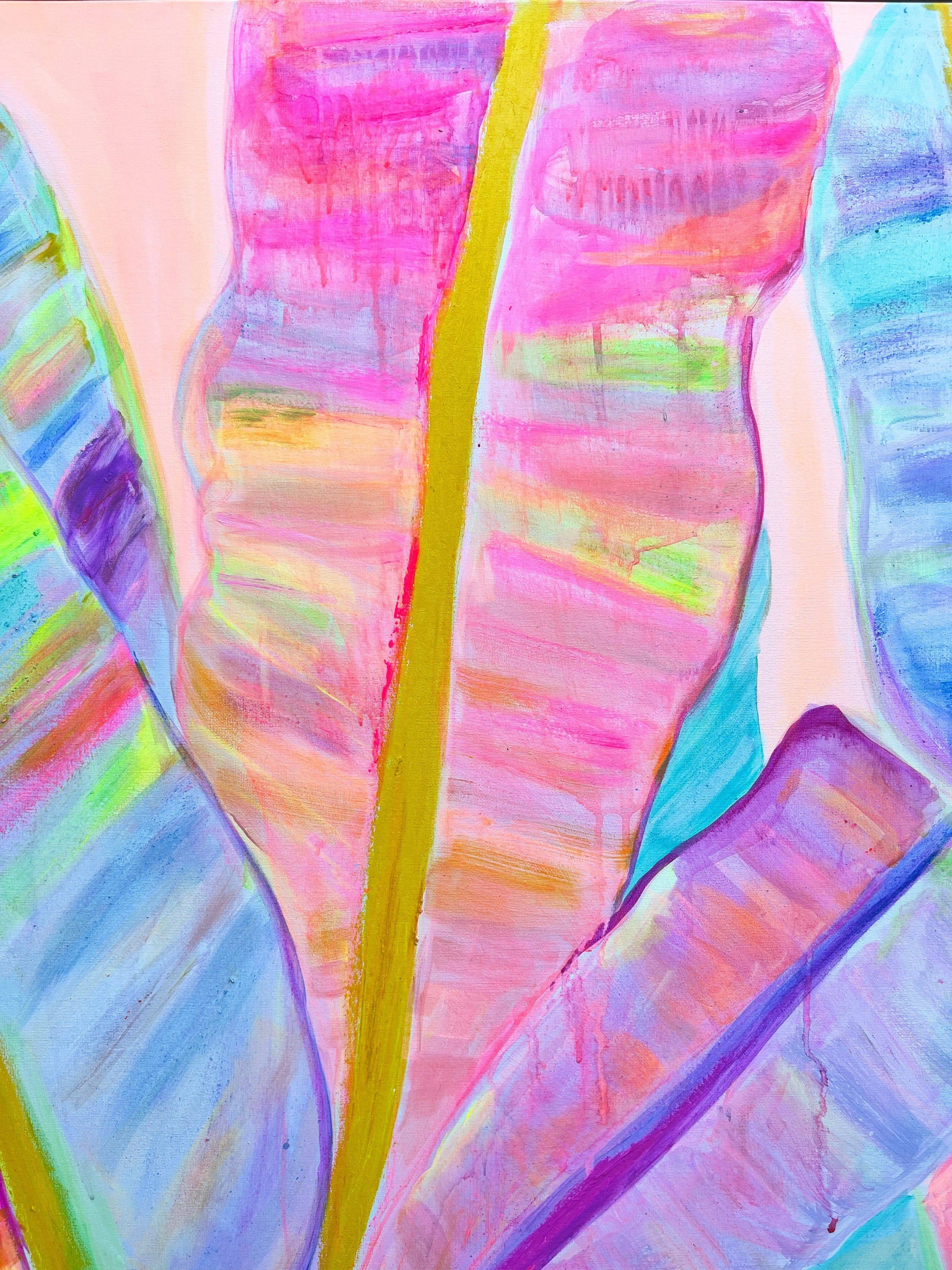 'Rainbow Banana Leaves II'  90cm x 90cm - Kathryn Sillince Artist