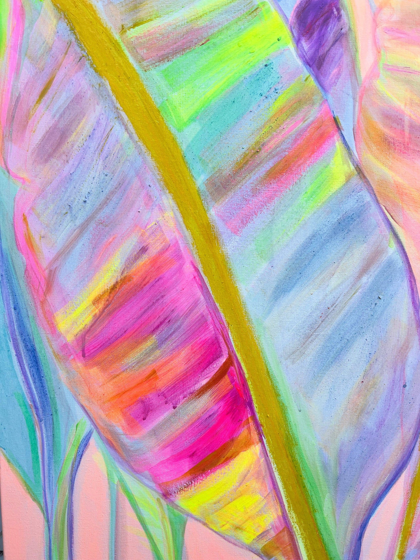 'Rainbow Banana Leaves II'  90cm x 90cm - Kathryn Sillince Artist
