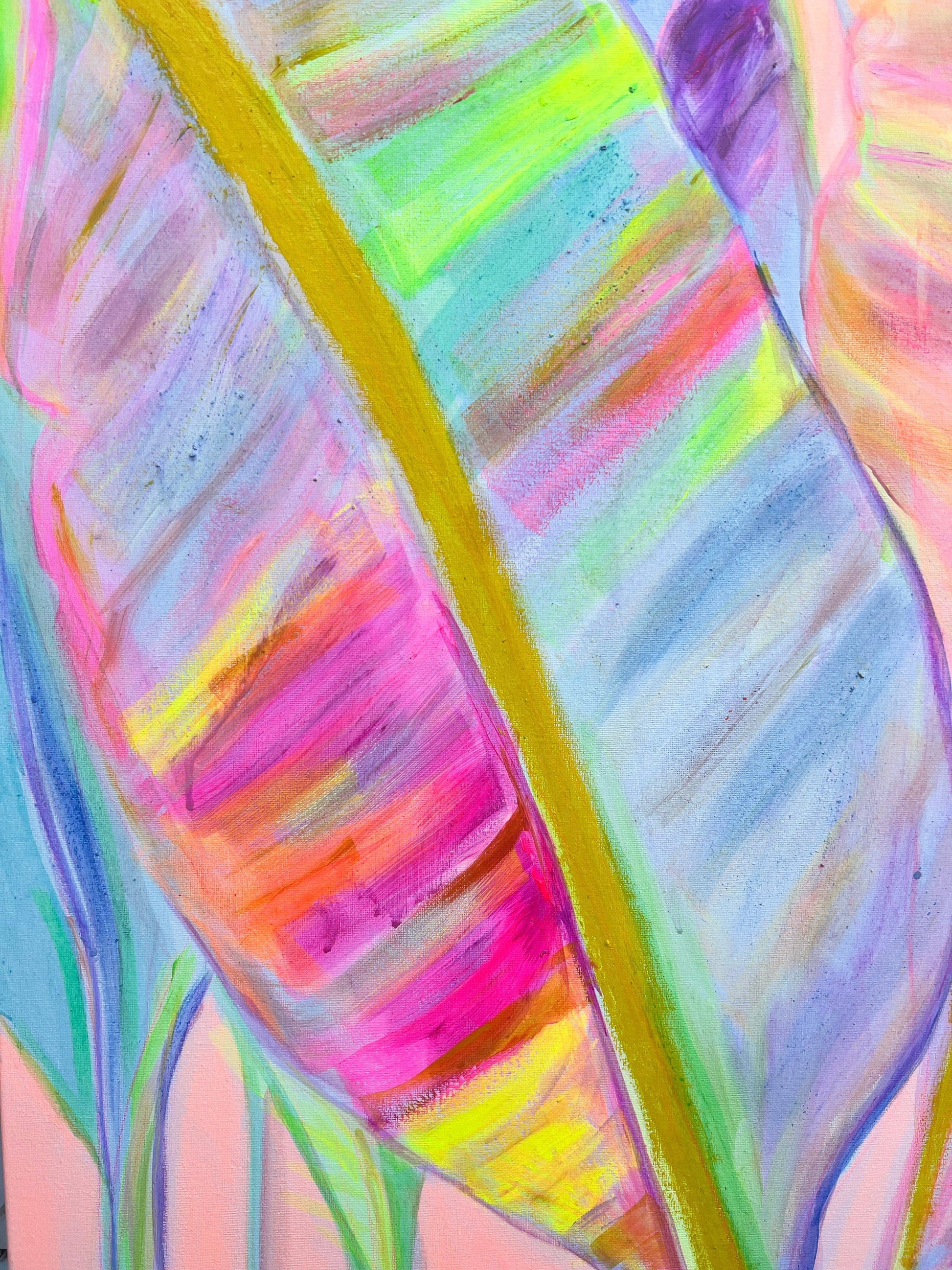 'Rainbow Banana Leaves II'  90cm x 90cm - Kathryn Sillince Artist