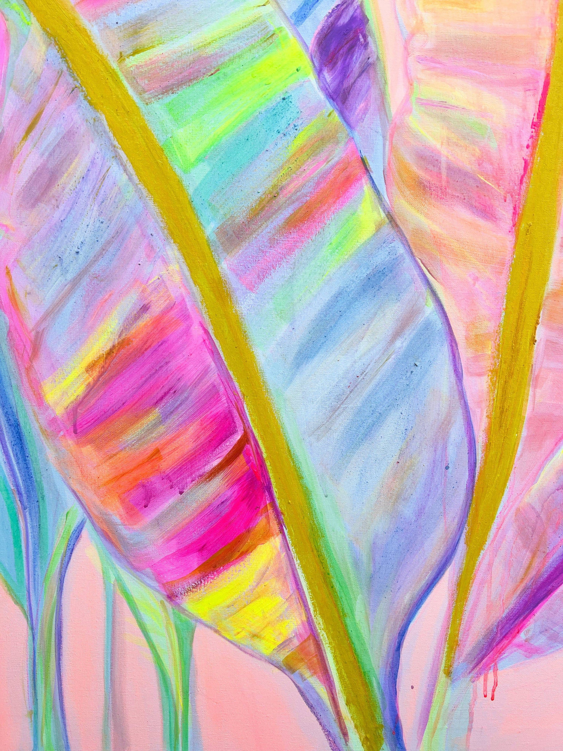 'Rainbow Banana Leaves II'  90cm x 90cm - Kathryn Sillince Artist