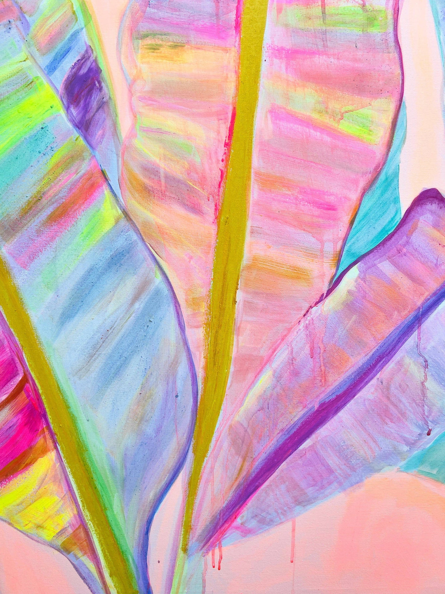 'Rainbow Banana Leaves II'  90cm x 90cm - Kathryn Sillince Artist