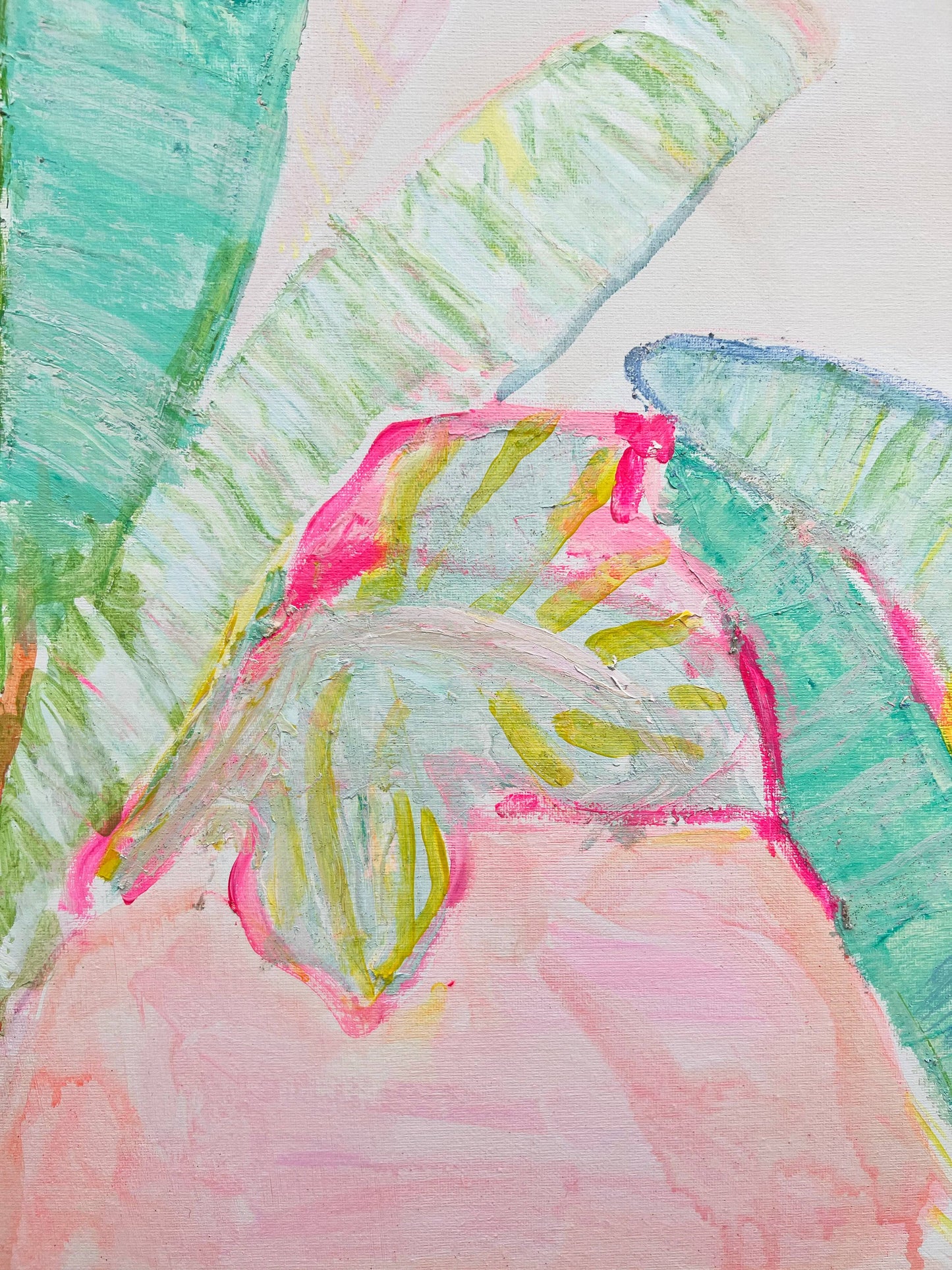 'Red Sunset Banana Leaves Study'  90cm x 90cm - Kathryn Sillince Artist