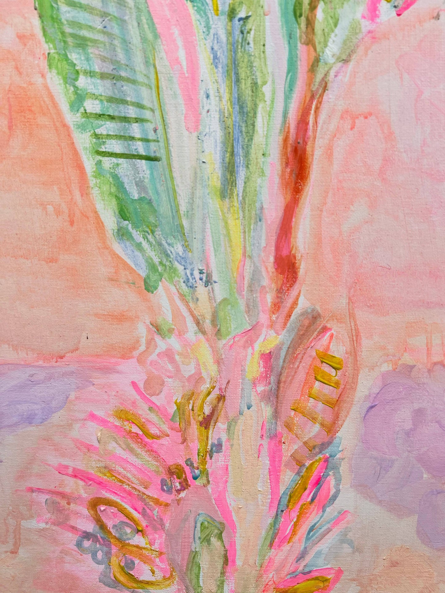 'Red Sunset Banana Leaves Study'  90cm x 90cm - Kathryn Sillince Artist
