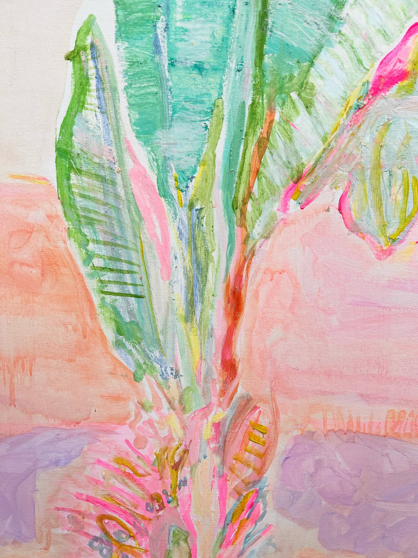 'Red Sunset Banana Leaves Study'  90cm x 90cm - Kathryn Sillince Artist