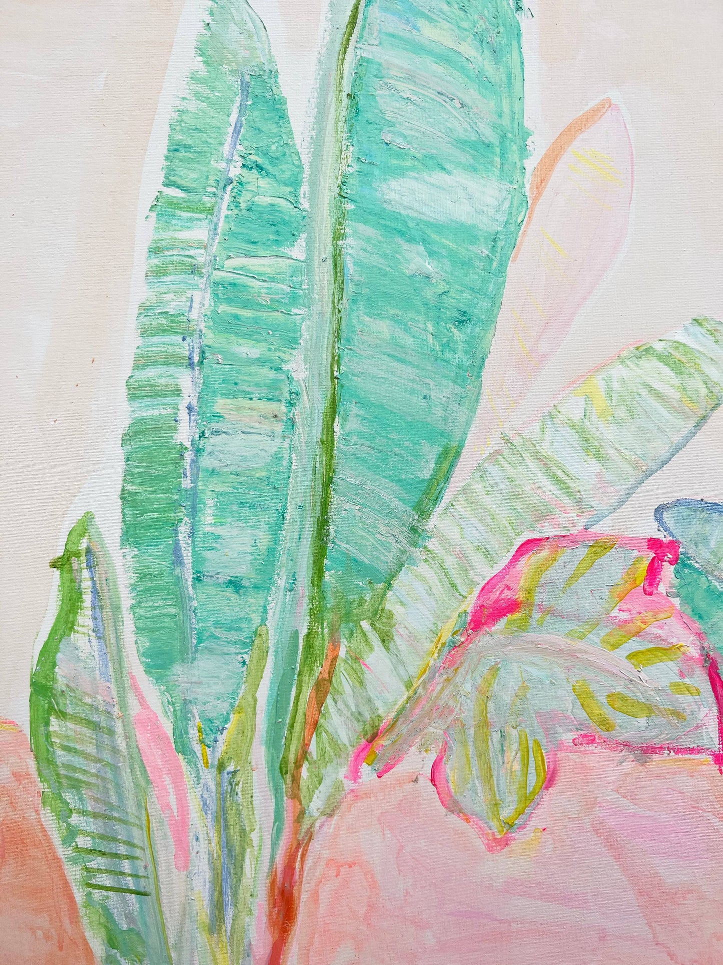 'Red Sunset Banana Leaves Study'  90cm x 90cm - Kathryn Sillince Artist