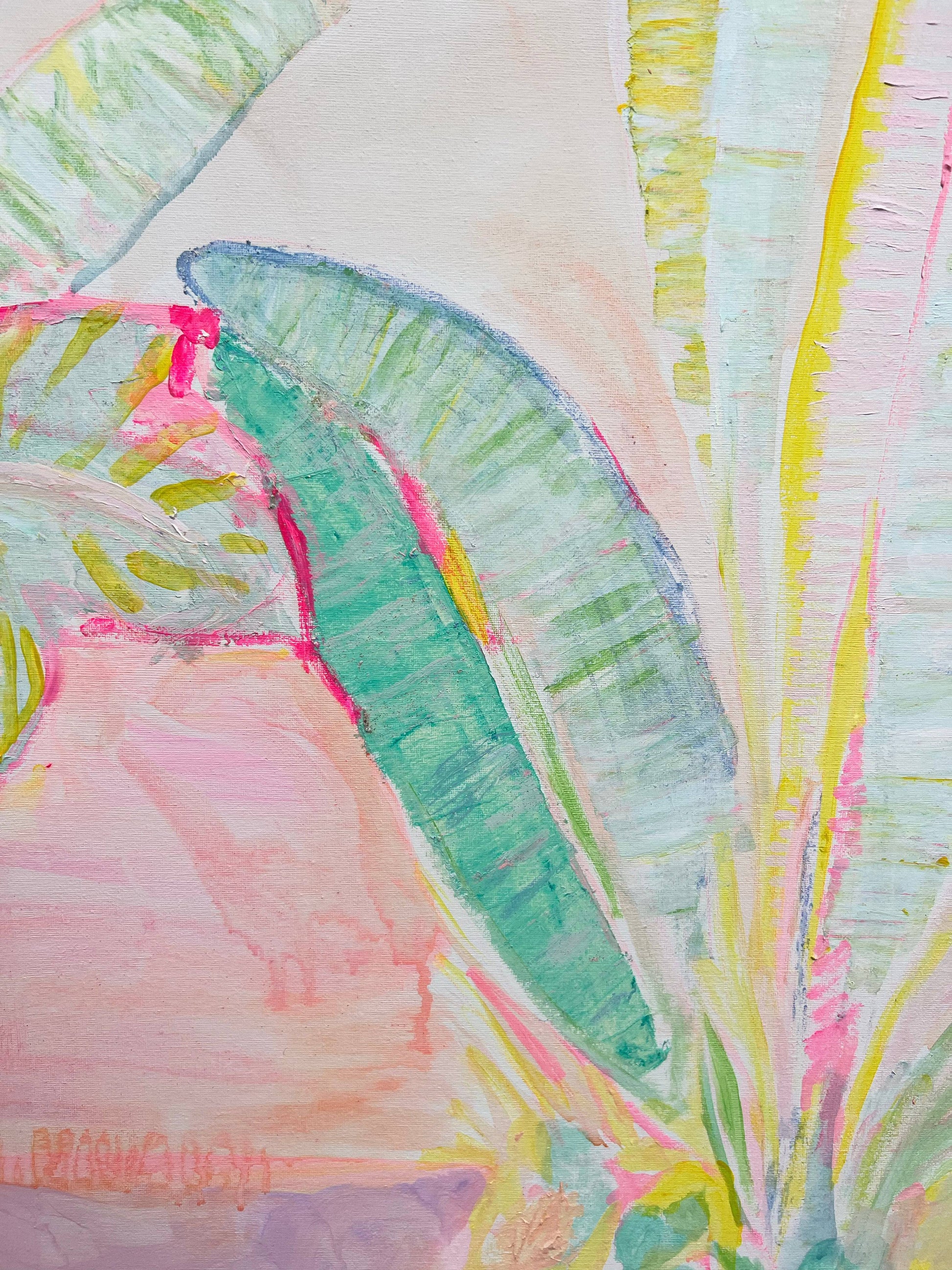 'Red Sunset Banana Leaves Study'  90cm x 90cm - Kathryn Sillince Artist