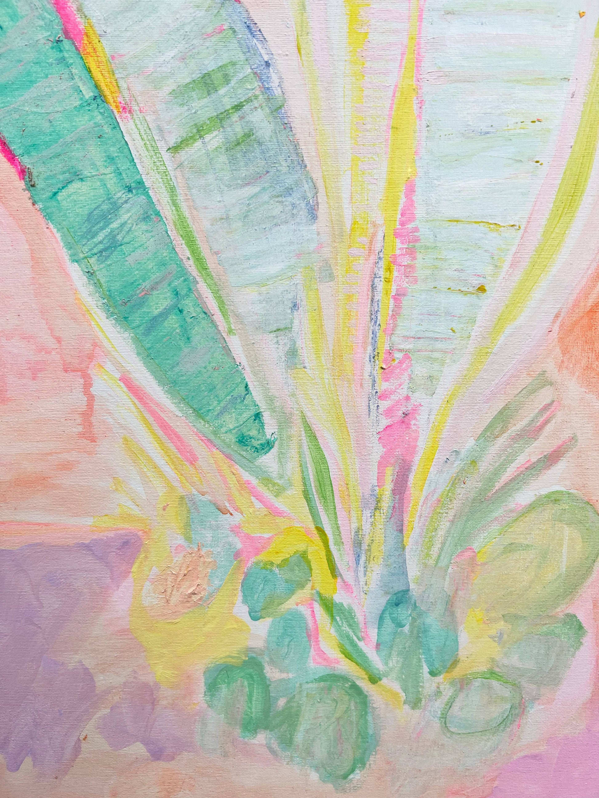 'Red Sunset Banana Leaves Study'  90cm x 90cm - Kathryn Sillince Artist