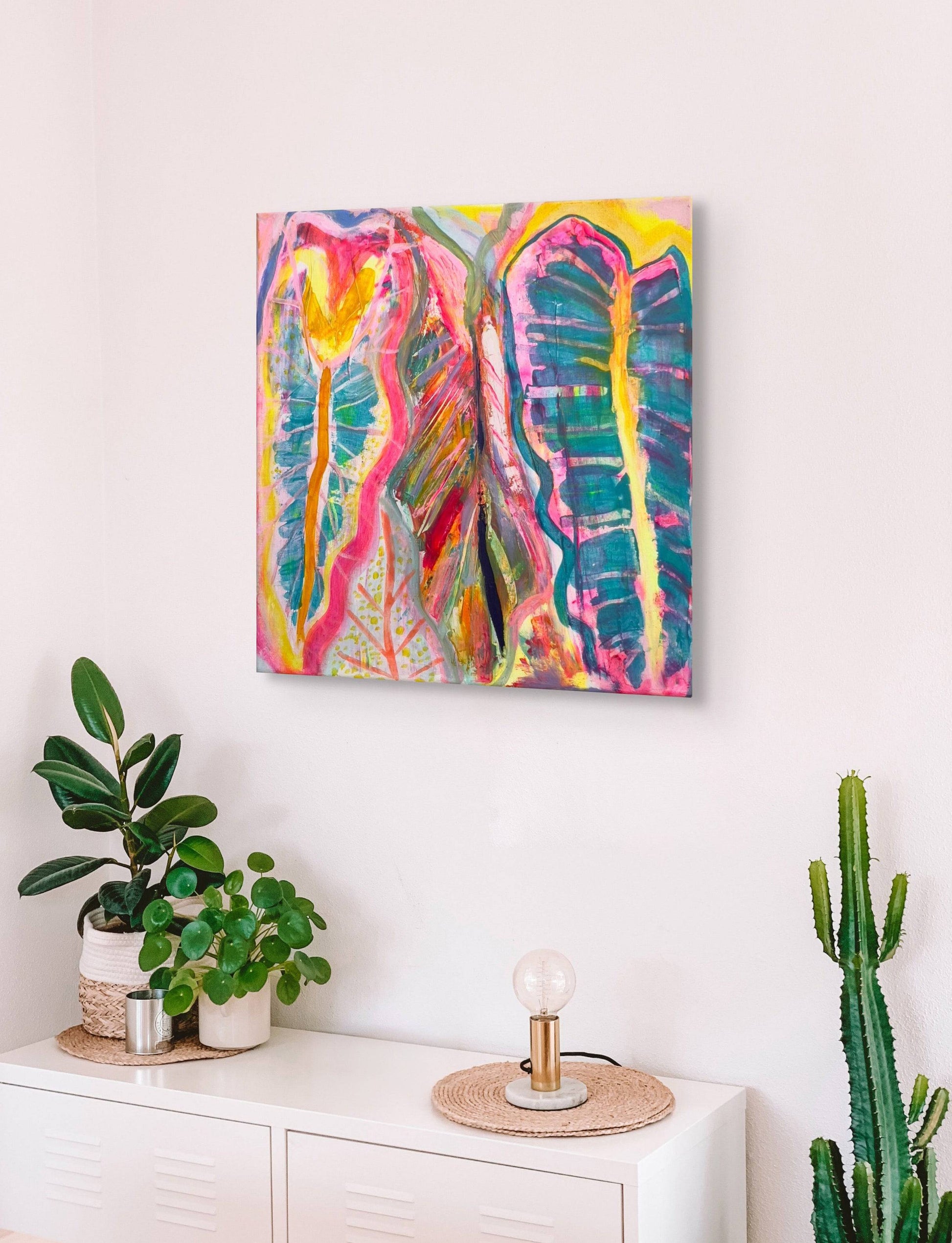 'Three Alocasia Leaves' 41cm x 41cm - Kathryn Sillince Artist