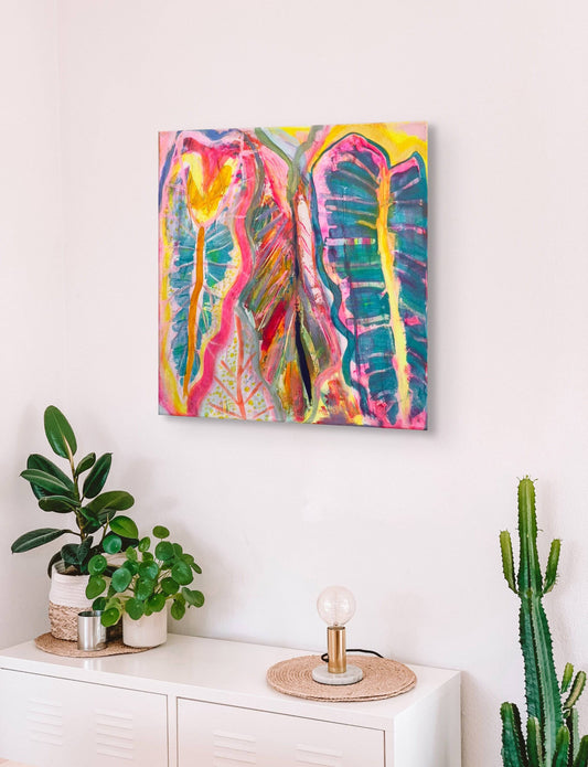 'Three Alocasia Leaves' 41cm x 41cm - Kathryn Sillince Artist