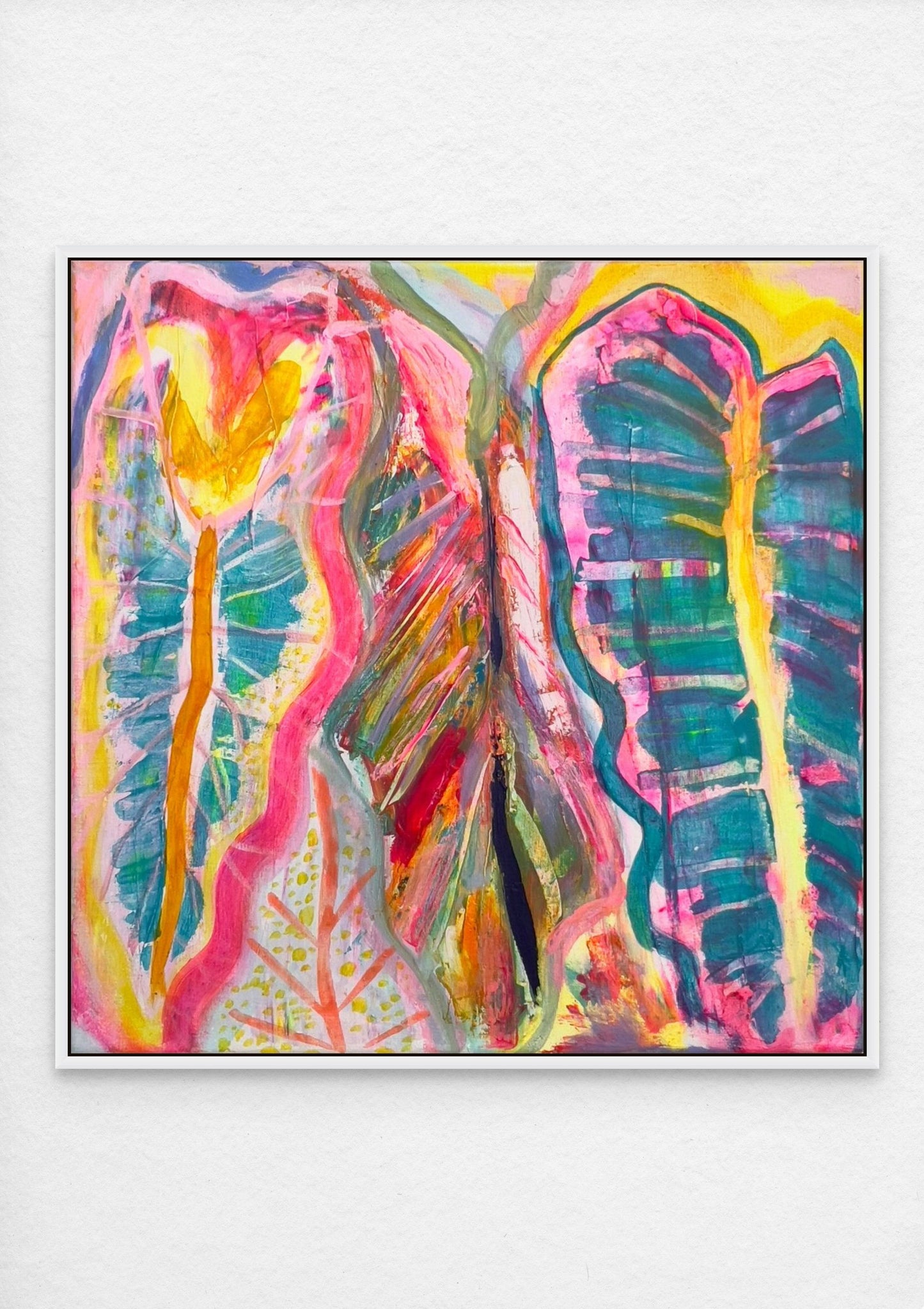 'Three Alocasia Leaves' 41cm x 41cm - Kathryn Sillince Artist