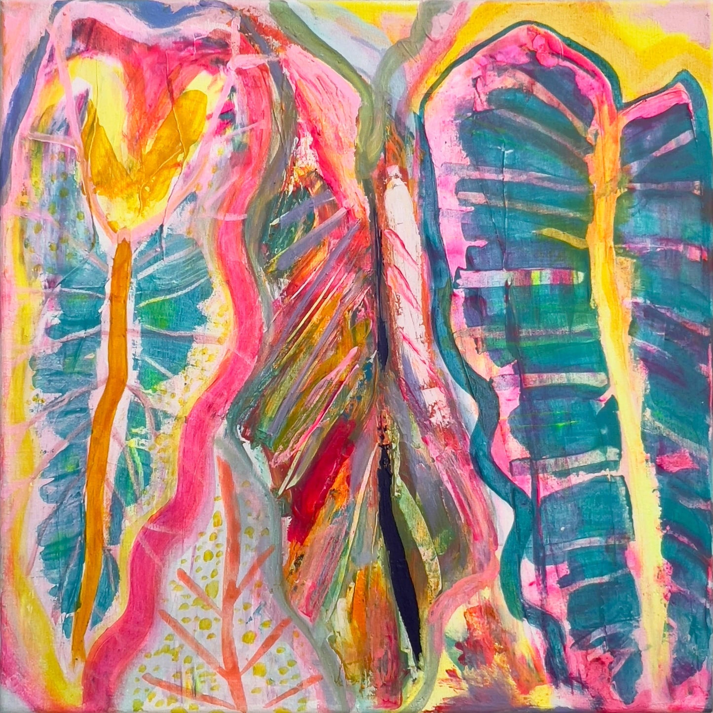 'Three Alocasia Leaves' 41cm x 41cm - Kathryn Sillince Artist
