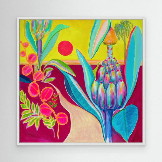 Canvas print titled "The Path Into Summer" by Printumo, featuring a scenic summer landscape with a winding trail.