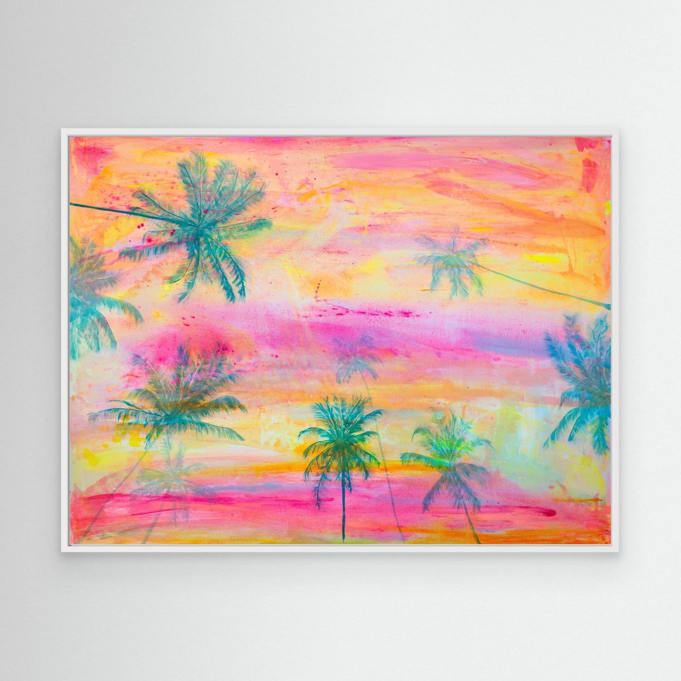Canvas print titled "Lie With Me At Sunset" by Printumo featuring a romantic sunset scene with two people lying on the beach.